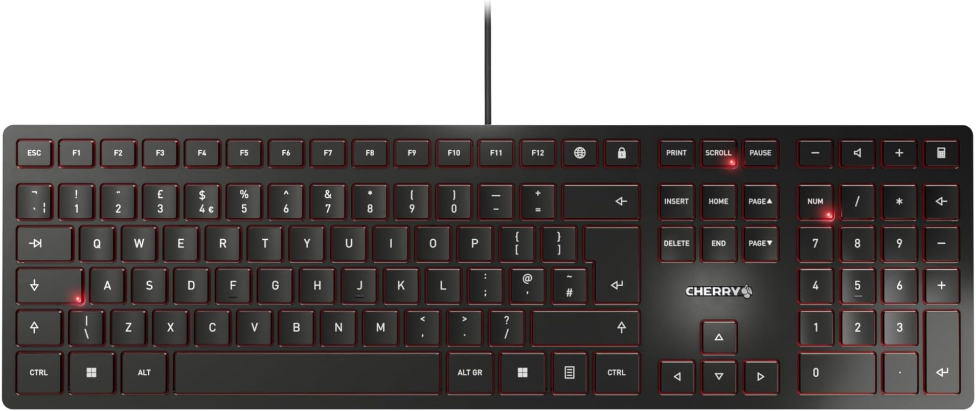 CHERRY KC 6000 SLIM, Ultra-Flat Design Keyboard, UK Layout (QWERTY), Wired (USB-A Connection), Quiet, Durable Key Labelling, Black