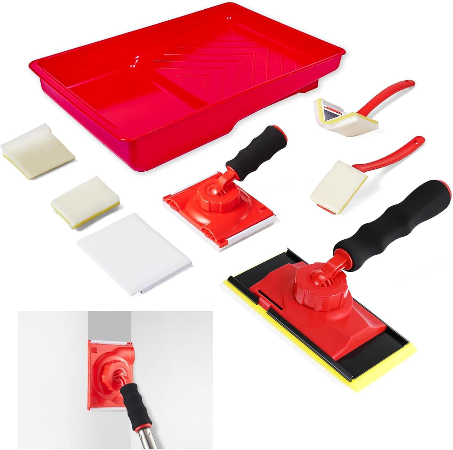Paint Edger Tool Kit 4 Shape Trim Pads Paint Edger Trimmer for Clean Lines 360° Rotation Handle for Corners Walls and Ceilings