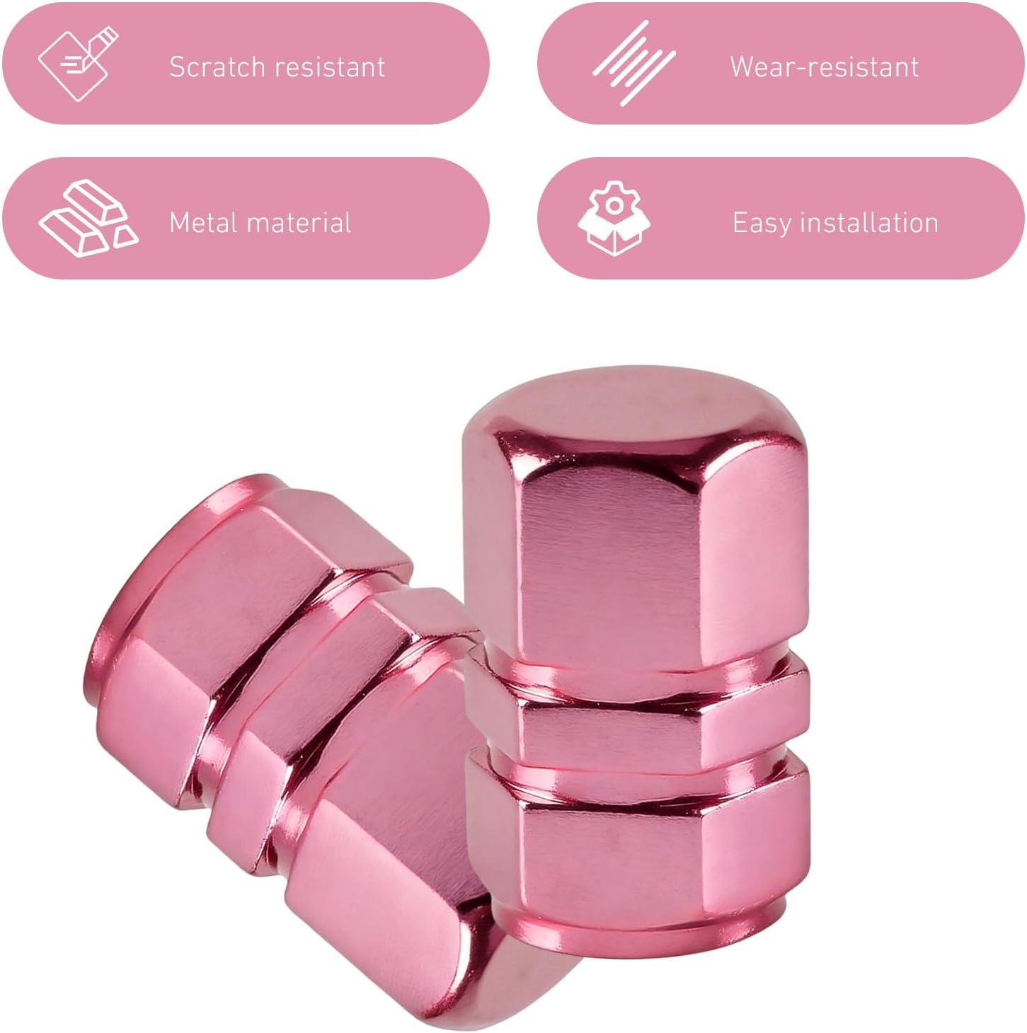 12PCS Car Tire Valve Stem Cap Cover, Aluminum Alloy Tire Valve Stem Caps, Auto Valve Cover with Internal Rubber Gasket, Dustproof Hexagon Shape Tire Air Cap, Universal for More Car (Pink) - Image 3