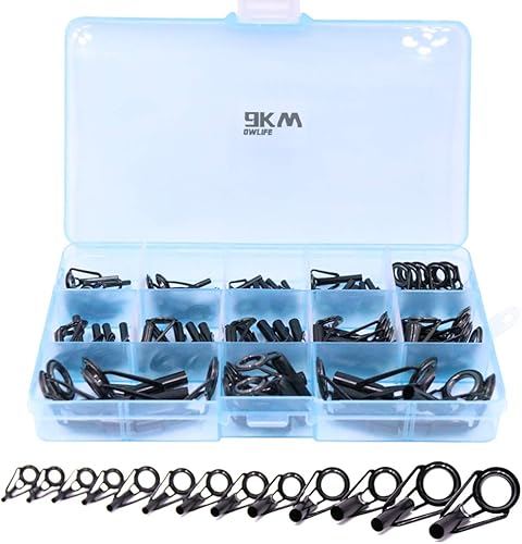 9KM DWLIFE Kit de reparación de puntas de caña de pescar, acero inoxidable negro, anillo de cerámica resistente al desgaste, reemplazo de guía