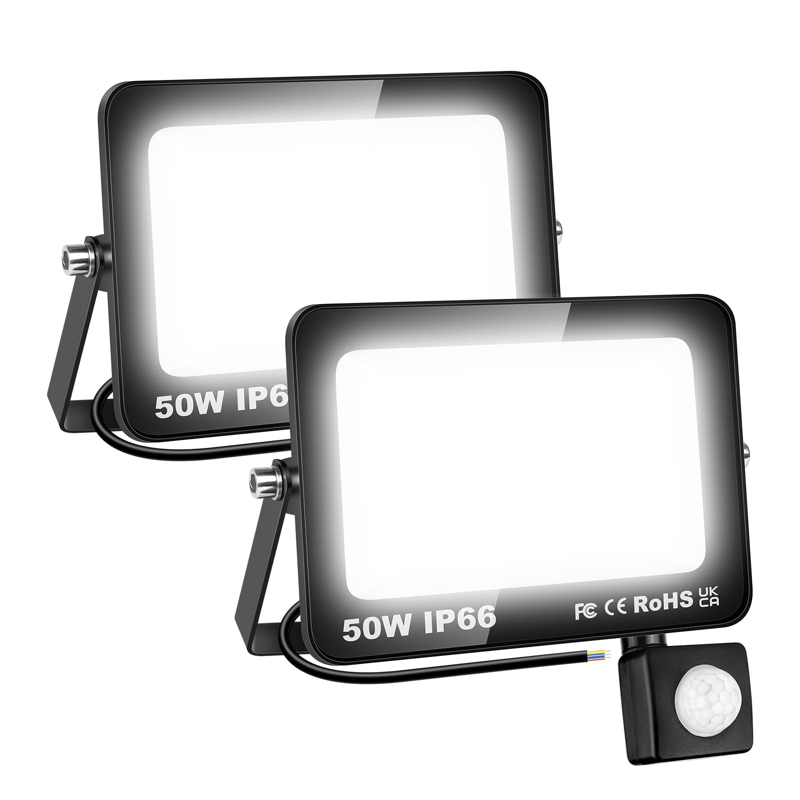 SKYWORLD Foco Led Exterior 50W con Sensor de Movimiento, 6000K Blanco Frío | Sin Enchufe, 5000LM, 6000K Blanco Frío, Impermeable, Foco Proyector Led, Floodlight para Jardín Garaje Patio Campo Terraza