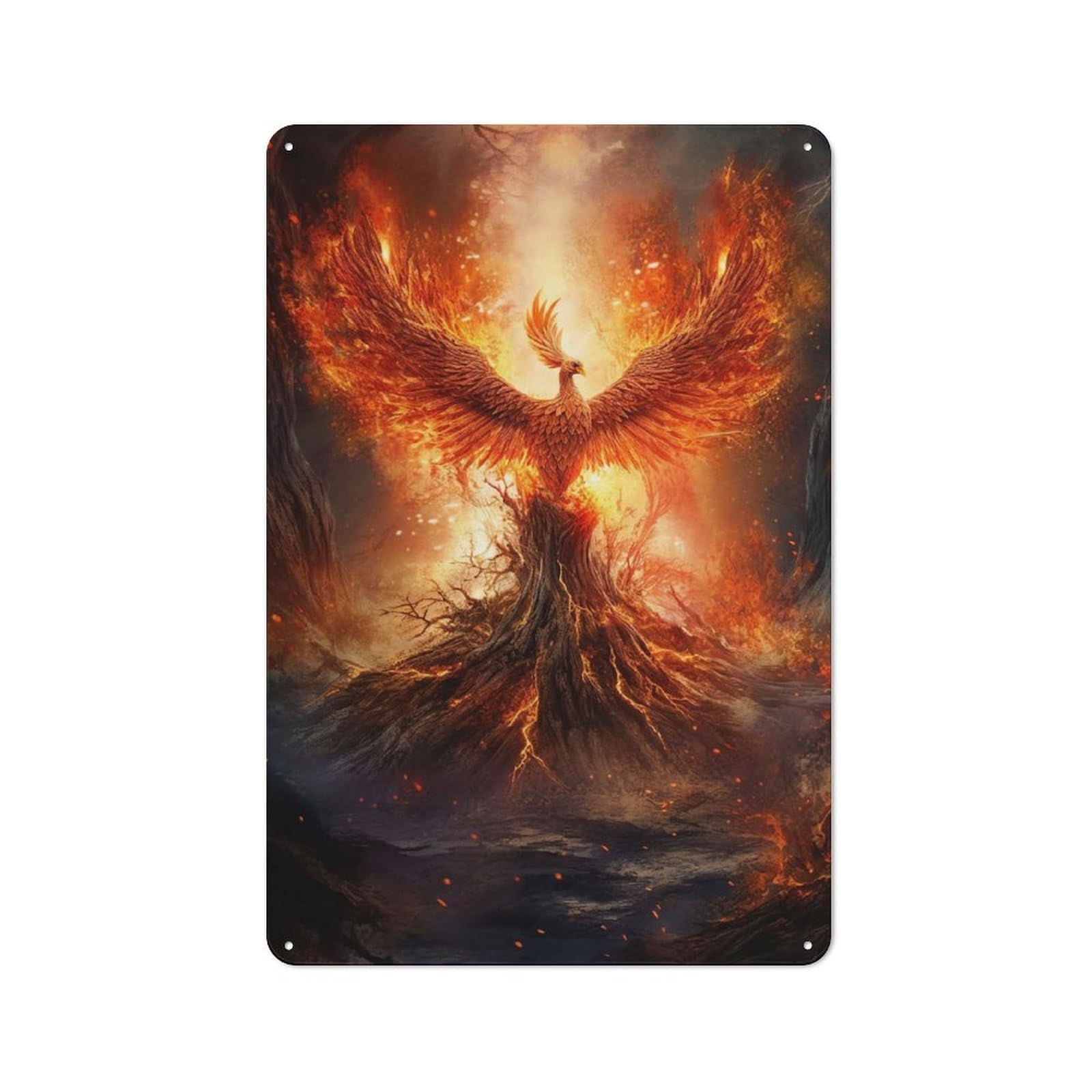 Country Metal Sign with Resurrection Phoenix Design 30x20cm, Barn Style Farmhouse Wall Decor for Farmhouse Kitchen, Pantry Or Dining Area