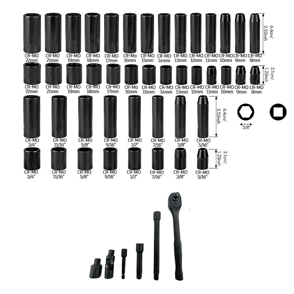 SPORTARC Set di chiavi a bussola, a cricchetto, meccanismo a 72 denti, in lega, 50 pezzi, con custodia, per riparazione automobilistica, meccanici professionali