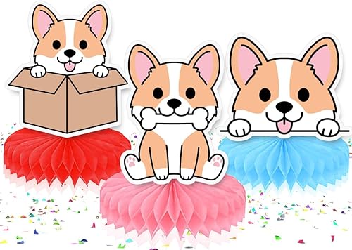 Cute Corgi - Centro de mesa de panales de 5 piezas, adorables decoraciones para fiestas