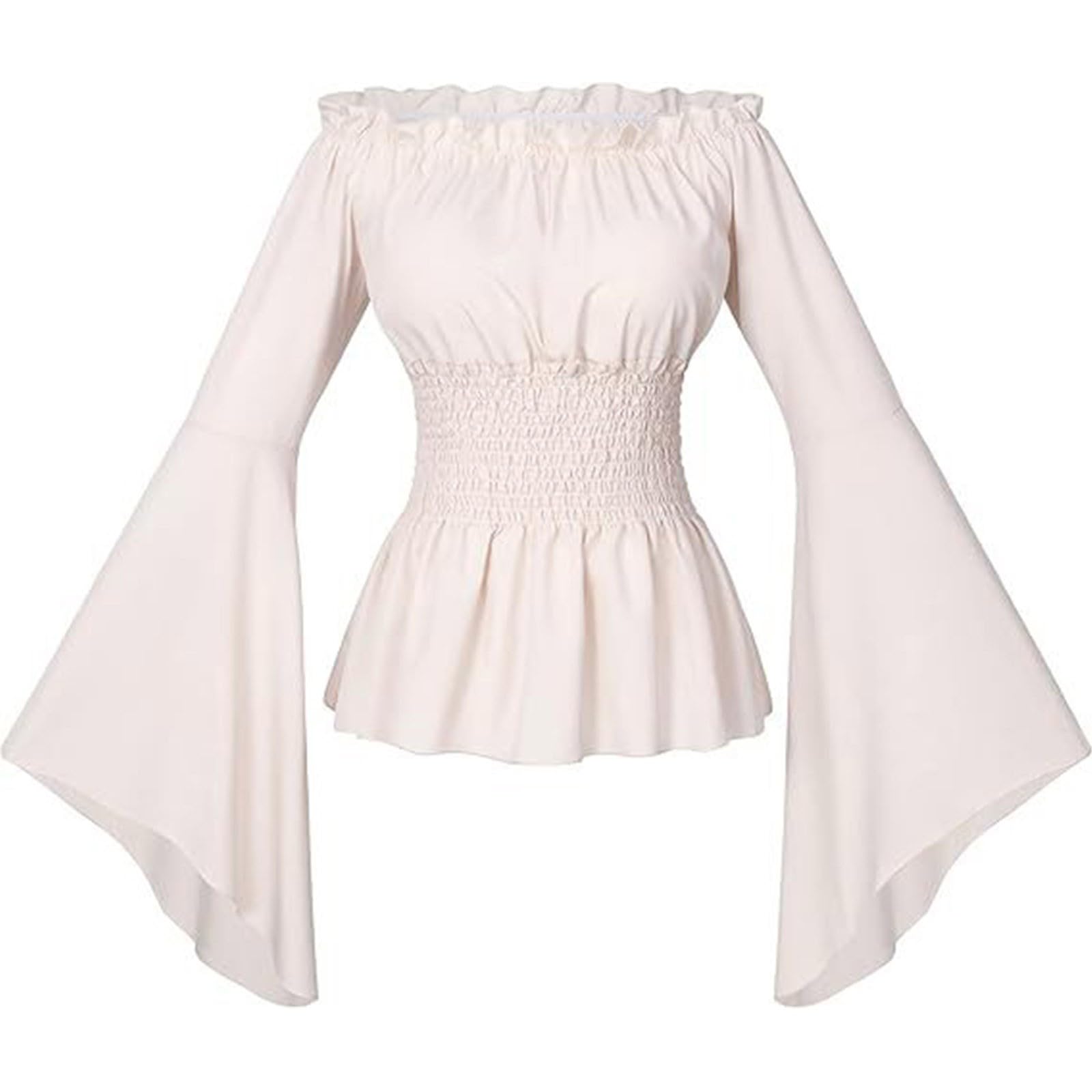 Camicetta da donna rinascimentale vittoriana con volant a vita mosca a maniche lunghe boho pirata camicia senza spalle maniche a tromba gothic Lolita Boho Camicette medievali