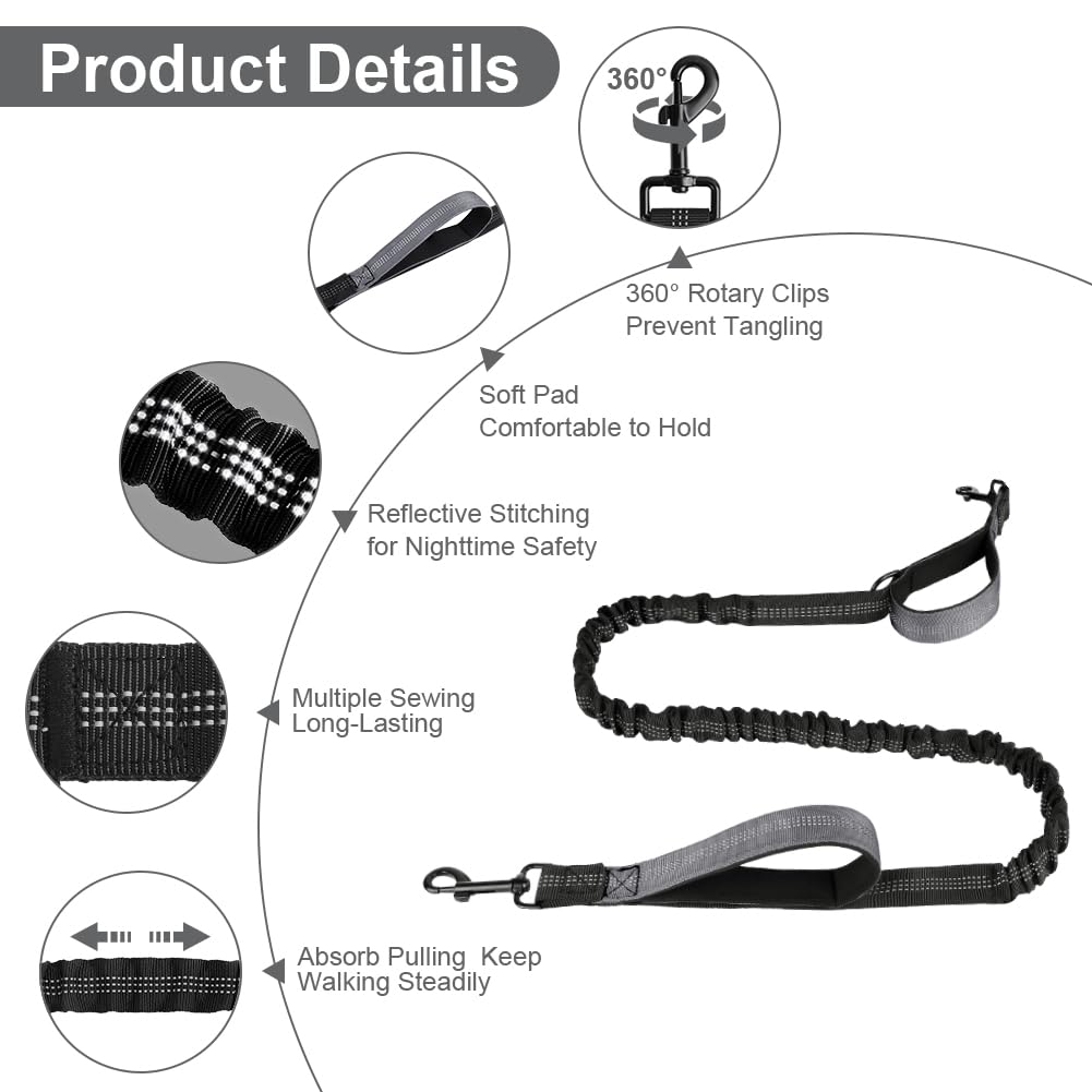 OFFCUP Guinzaglio Cani Mani Libere, Guinzaglio Da Jogging, Prolunga Elastica Con Borsa Portaoggetti per Addestramento, Camminata, Jogging E Corsa Con Cani (Grigio, Per 1 Cane)