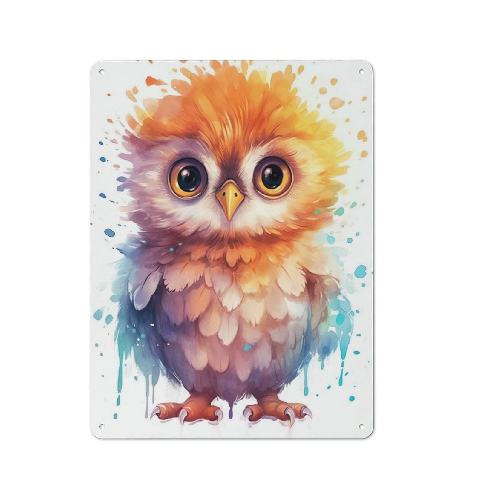 Owl Watercolor Tin Wall Plaque 40x30cm, Barn Style Rustic Kitchen Decor for Farmhouse Kitchen, Pantry Or Dining Area