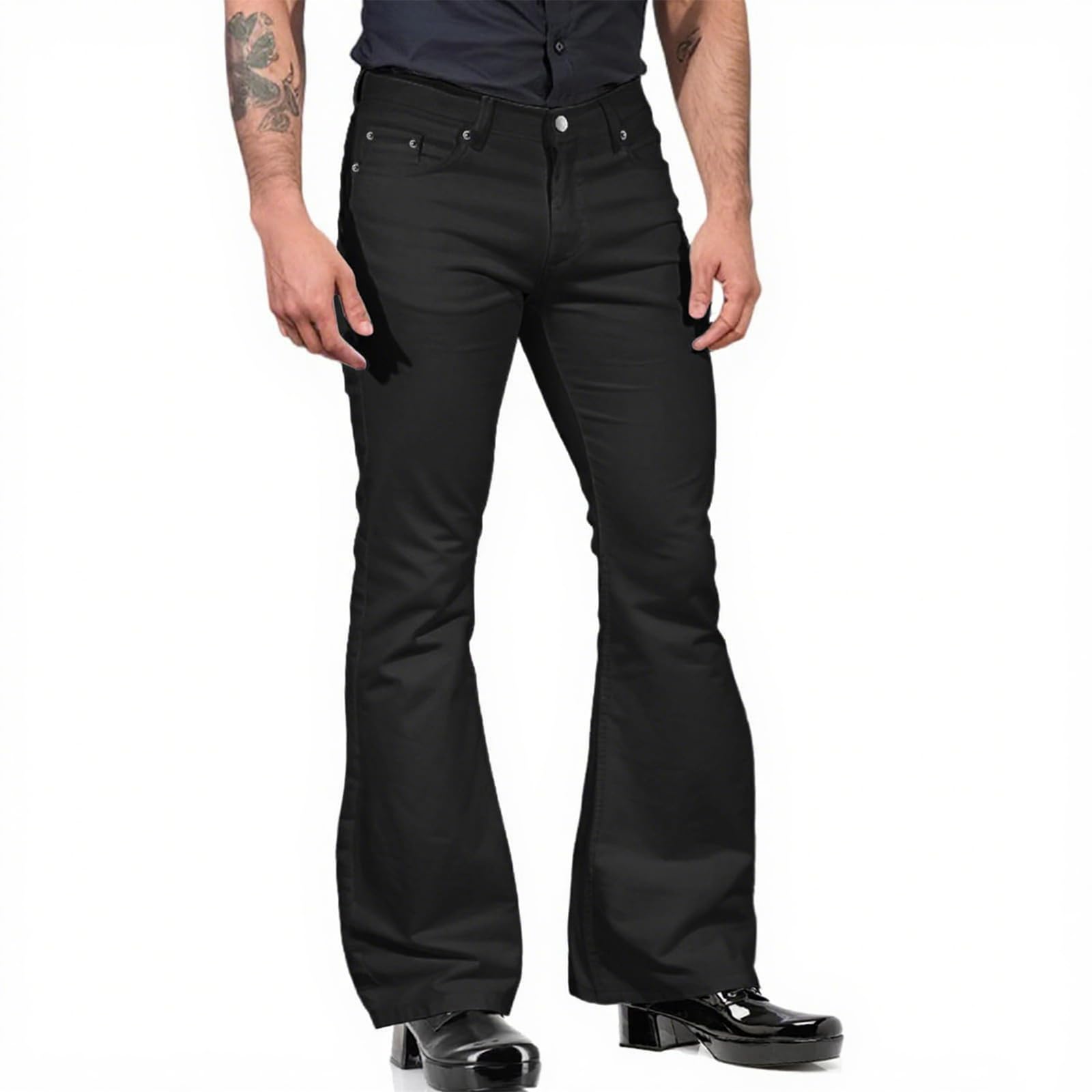 DuDubaby Mens Golf Pants Flared Jeans Retro 70s Style Bootcut Slim Fit Stretch Denim Trousers Casual and Party