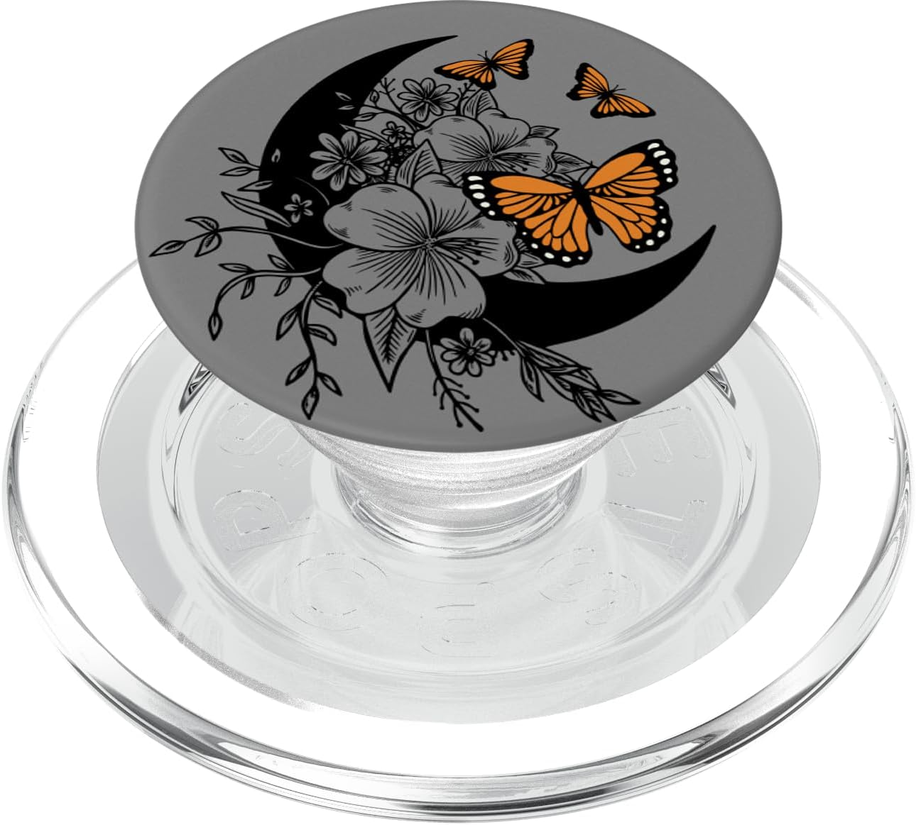Gray Monarch Butterfly Moon Flower PopSockets MagSafe PopGrip for iPhone