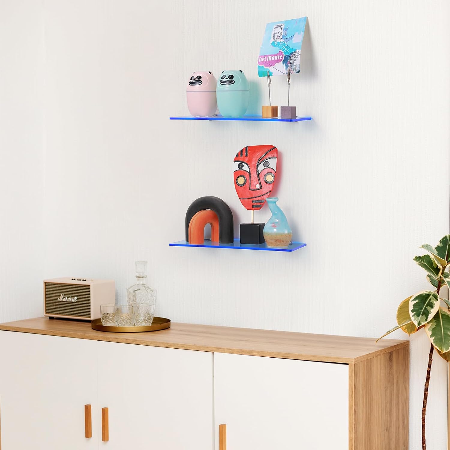 iobiotio Small Floating Shelves, 12 x 4'' Shelves for Wall, Decorative Floating Shelves for Home Office, Wall Mounted Rack, Light Blue, 2 Pcs image 2