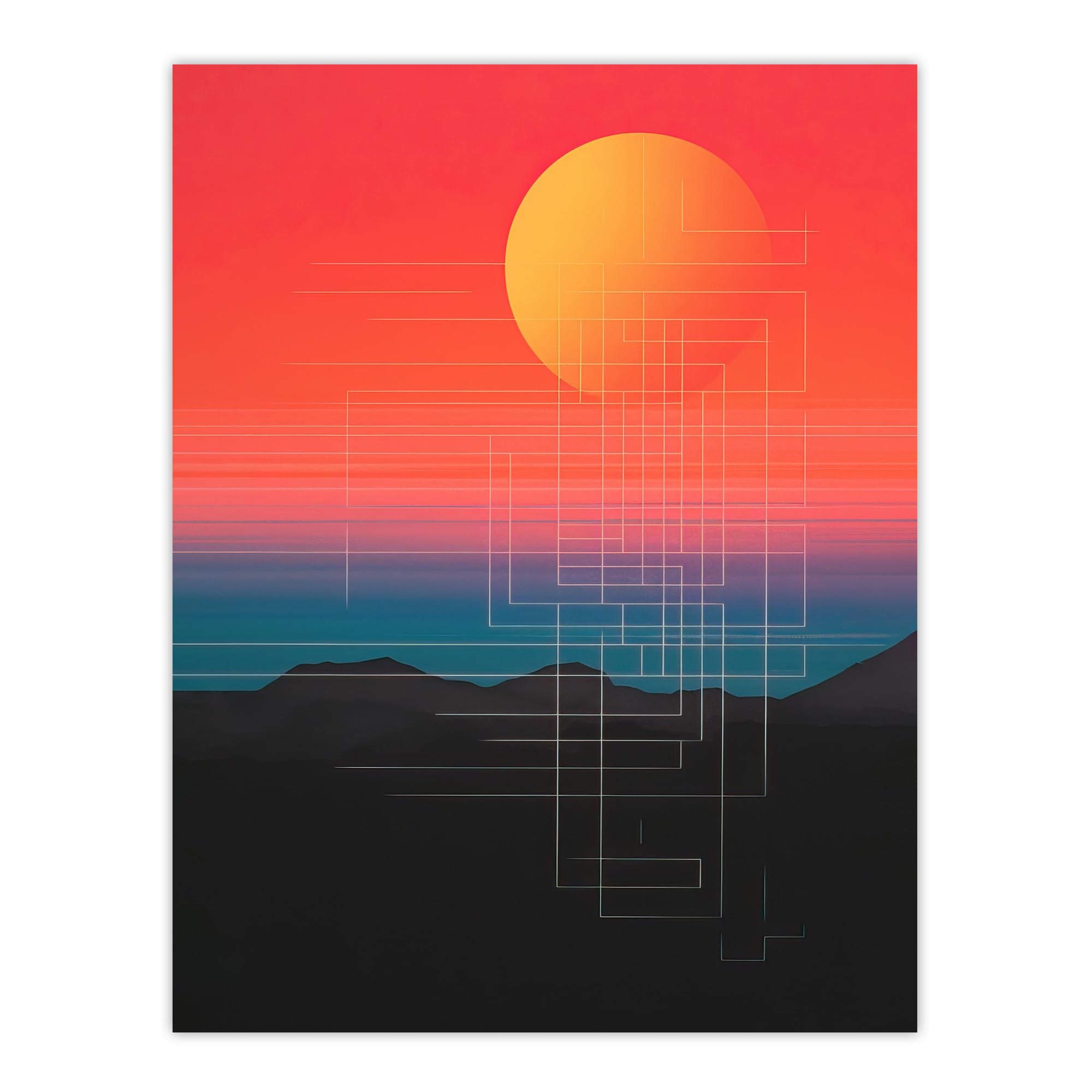 Wee Blue Coo Sunset Modern Digital Abstract Mountain Landscape Colour Gradient Painting Large Wall Art Poster Print Thick Paper 18X24 Inch