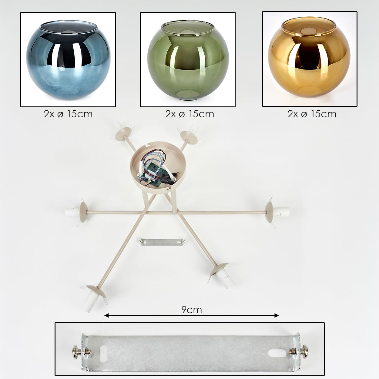 HOFSTEIN Deckenleuchte Koyoto, 6-flammige Deckenlampe aus Metall/Glas in Sandfarben/Blau/Grün/Goldfarben, moderne Leuchte im Retro/Vintage-Design, E14, Esszimmer, Küche, Wohnzimmer, Schlafzimmer
