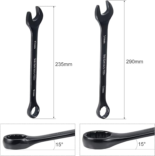 Miniatura 2 de uxcell Llave combinada métrica de extremo abierto de 0.748 in/0.945 in, caja de 12 puntos, revestimiento de electroforesis negra, Cr-V