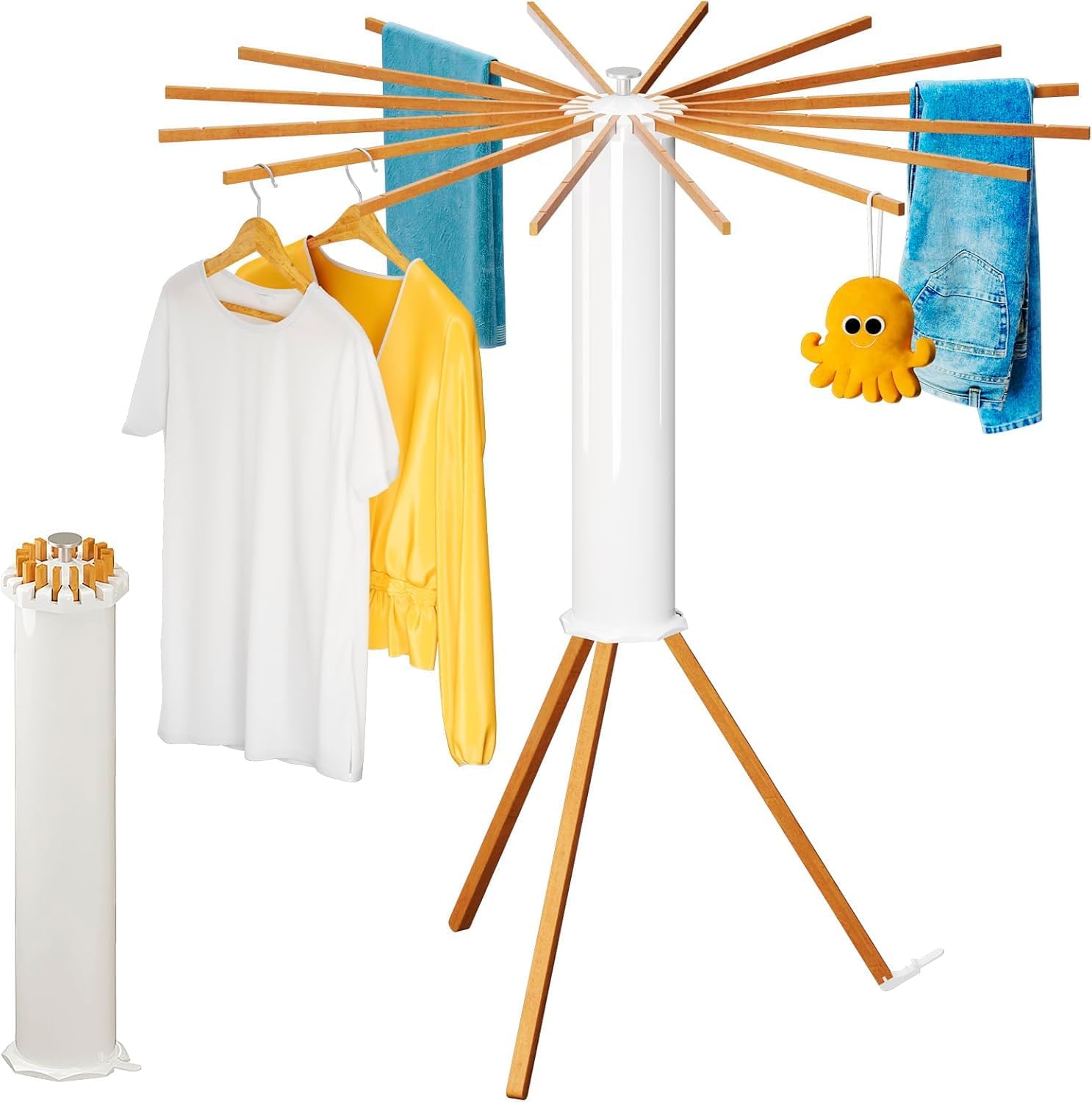 TEKCOOL Foldable Cloth Dryer Stand Racks Cloth Stands for Drying Clothes Multi Way Folding Rotatable 3.9 Feet Drying Length 16 Drying Heavy Duty Solid Beech Wood Rails, Lightweight-image-32