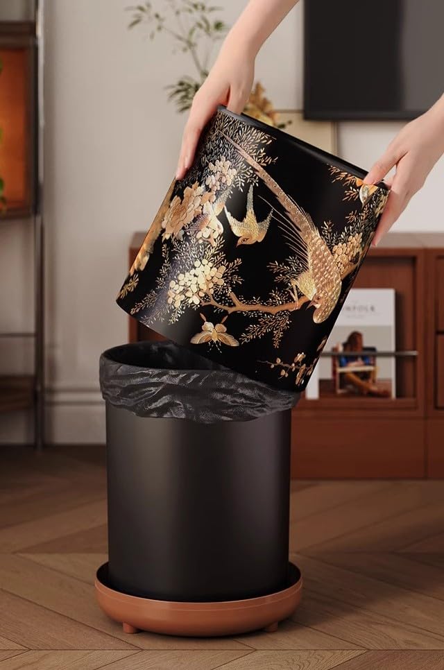 Luxury Vintage Style Waste Bin, Bird & Blossom Design Trash Can with Reinforced Body, Premium Home Décor Garbage Bin for Living Room