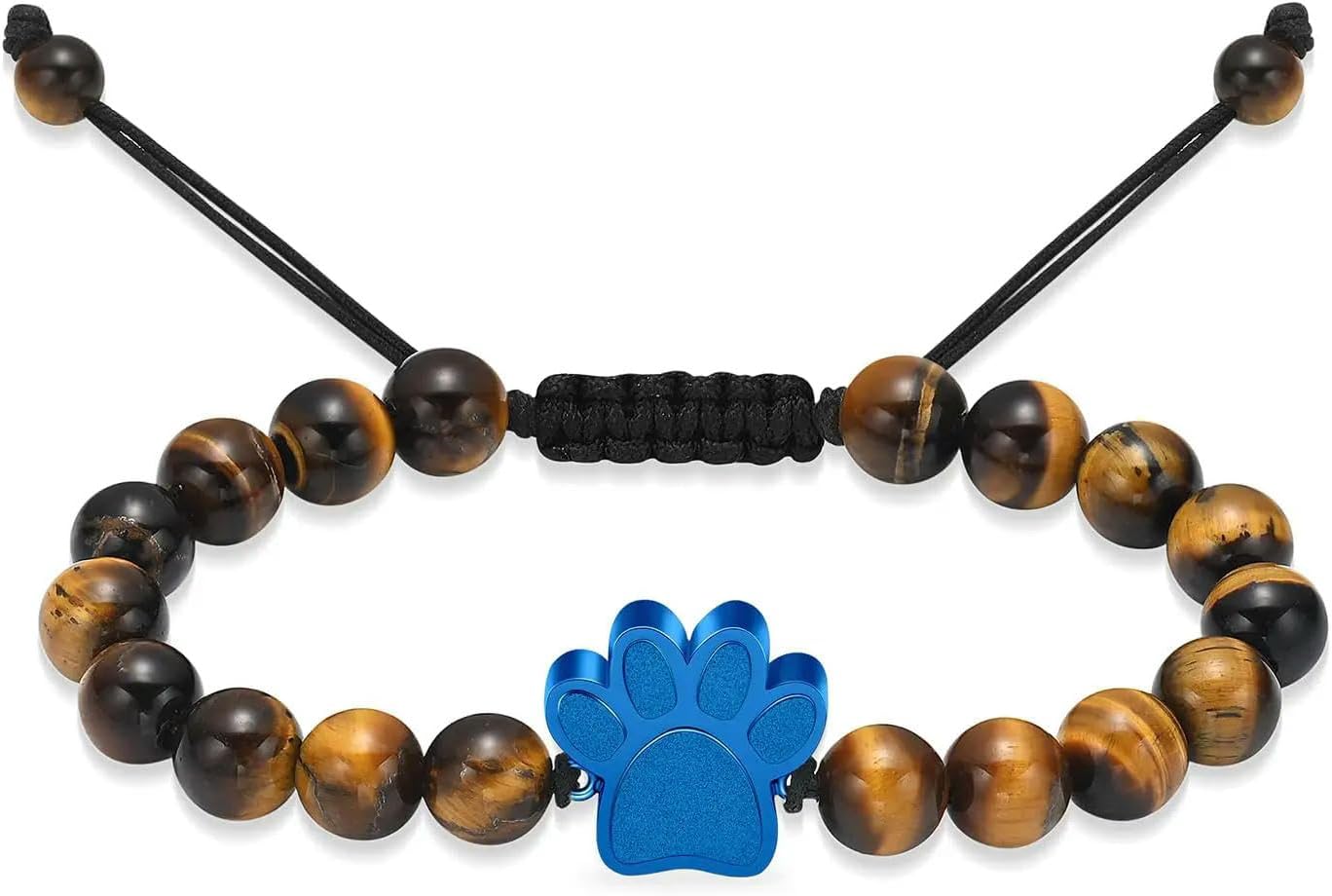 Cremation Bracelet for Pet Ashes Dog Paw Urn Jewelry Adjustable Bangle Keepsake Funeral Memorial Ash Holder-Blue