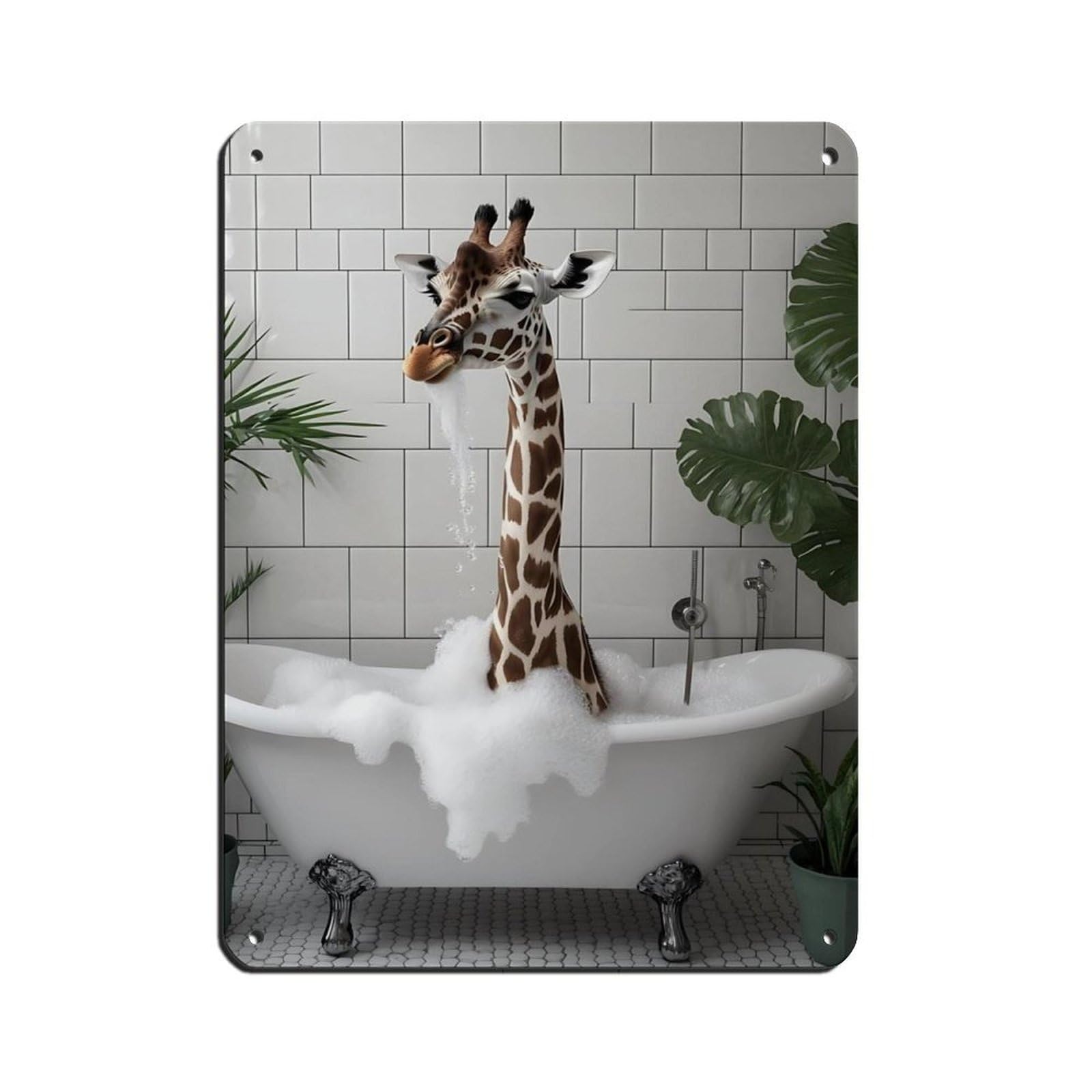 Quirky Giraffe Bathroom Retro Poster Metal Tin Sign Chic Art Retro Iron Painting Bar People Cave Cafe Family Garage Poster Wall Decoration 12x16inch(30x40cm)