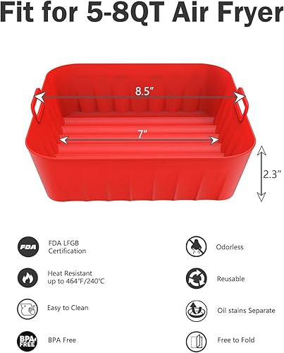 Miniatura 2 de GRORA Paquete de 4 forros de silicona para freidora de aire de 8.5 pulgadas, antiadherentes, resistentes al calor, fáciles de limpiar para freidora