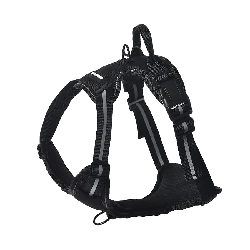 Amazon Basics Pettorina a gilet per cani regolabile, anti-trazione, imbottita, morbida, con strisce riflettenti, nera, misura Medio