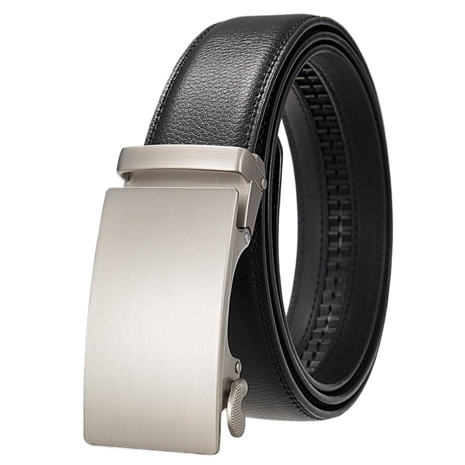 Cinturón casual de cuero genuino para hombre, cinturones ajustables con hebilla automática, trinquete cortable para