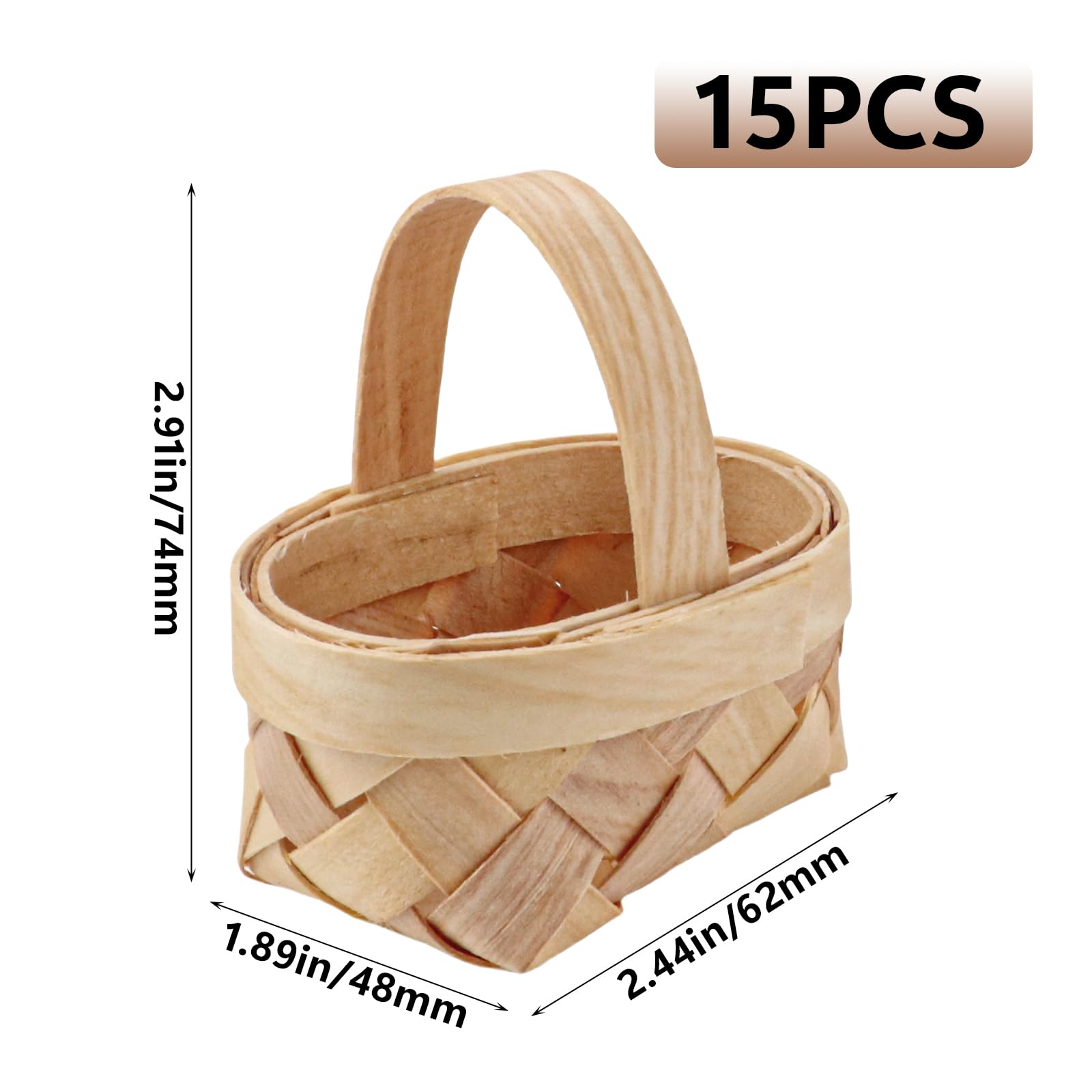 15Pcs Mini Woven Baskets with Handles Farmhouse Style Candy Gift Baskets Small Flower Basket for Wedding Party, Gifts, and Crafts