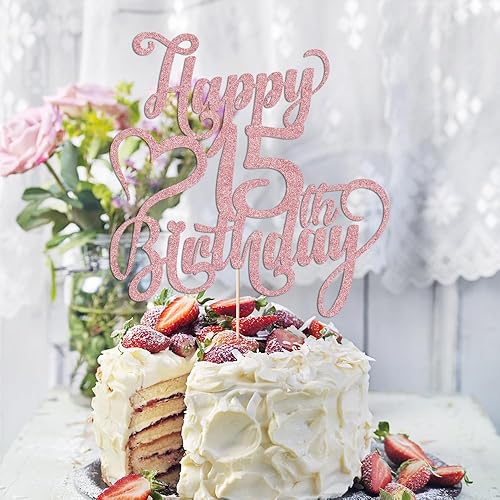 Miniatura 124 de Decoración para tarta de cumpleaños número 15 con purpurina dorada – 15 aniversario/cumpleaños – Hello 15, Cheers to 15 años, 15 & Fabulous Cake