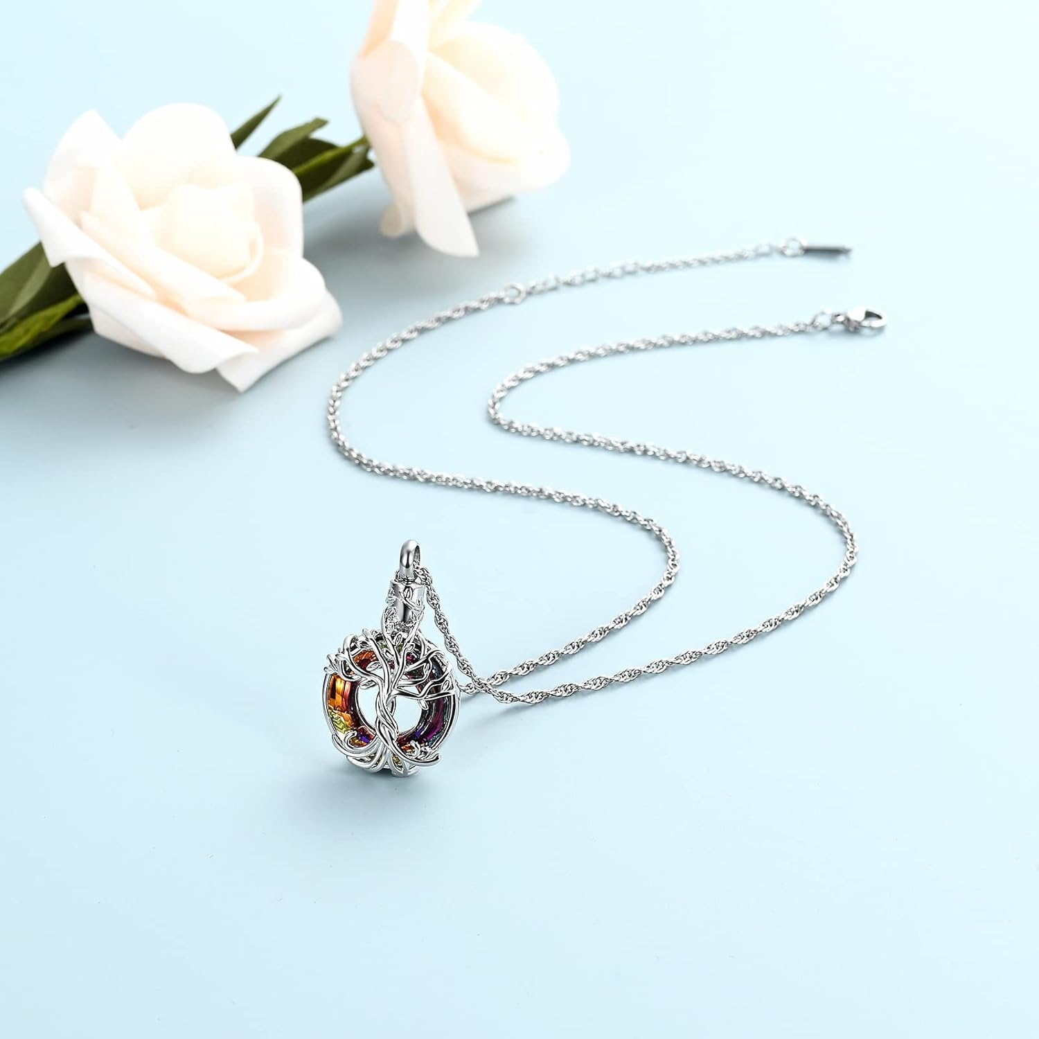 shajwo Tree of Life Cremation Urn Ashes Necklace for Women Men Circle of Life Cremation Crystals Ash Pendant Loved One Memorial Jewelry - Image 6