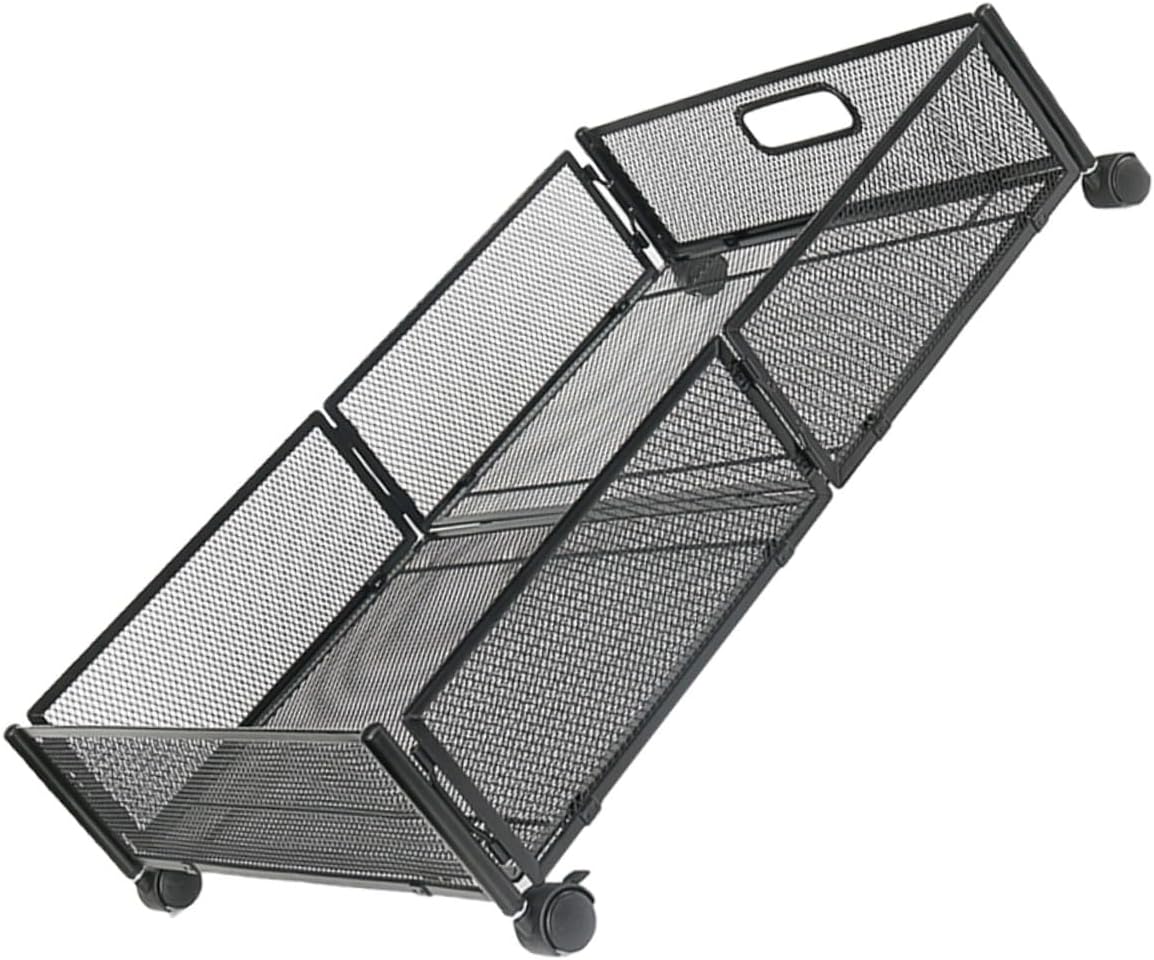 Foldable Under Bed Storage with Wheels Stainless Steel Space-saving Organizer for Clothes and Blankets Large Capacity Underbed Storage Rack for Bedroom and Sofa Black Flat Design
