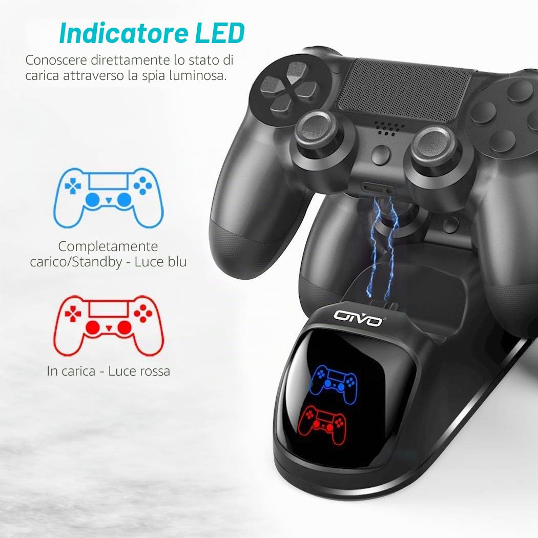 OIVO Caricatore Controller per Sony PS4, Stazione di Ricarica Controller PS 4 con Chip di Ricarica di 1,8 ore, Stazione Controllori per PS4/Pro/Slim