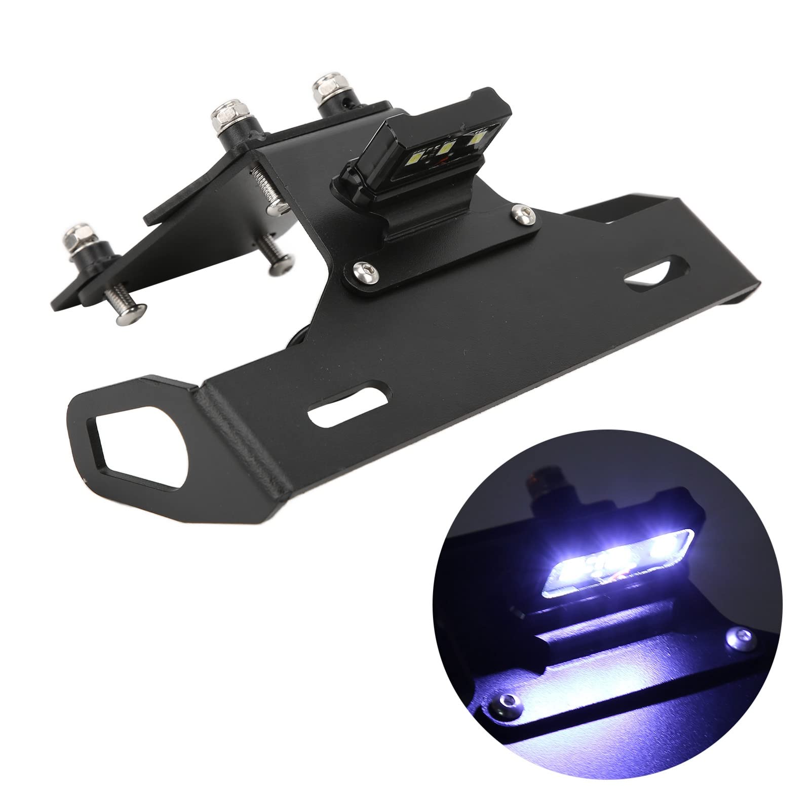EBTOOLS Soporte para matrícula de Motocicleta de Acero al Carbono Negro con luz LED de Repuesto para Kawasaki Z900 2017‑2021 Soporte para matrícula de Motocicleta