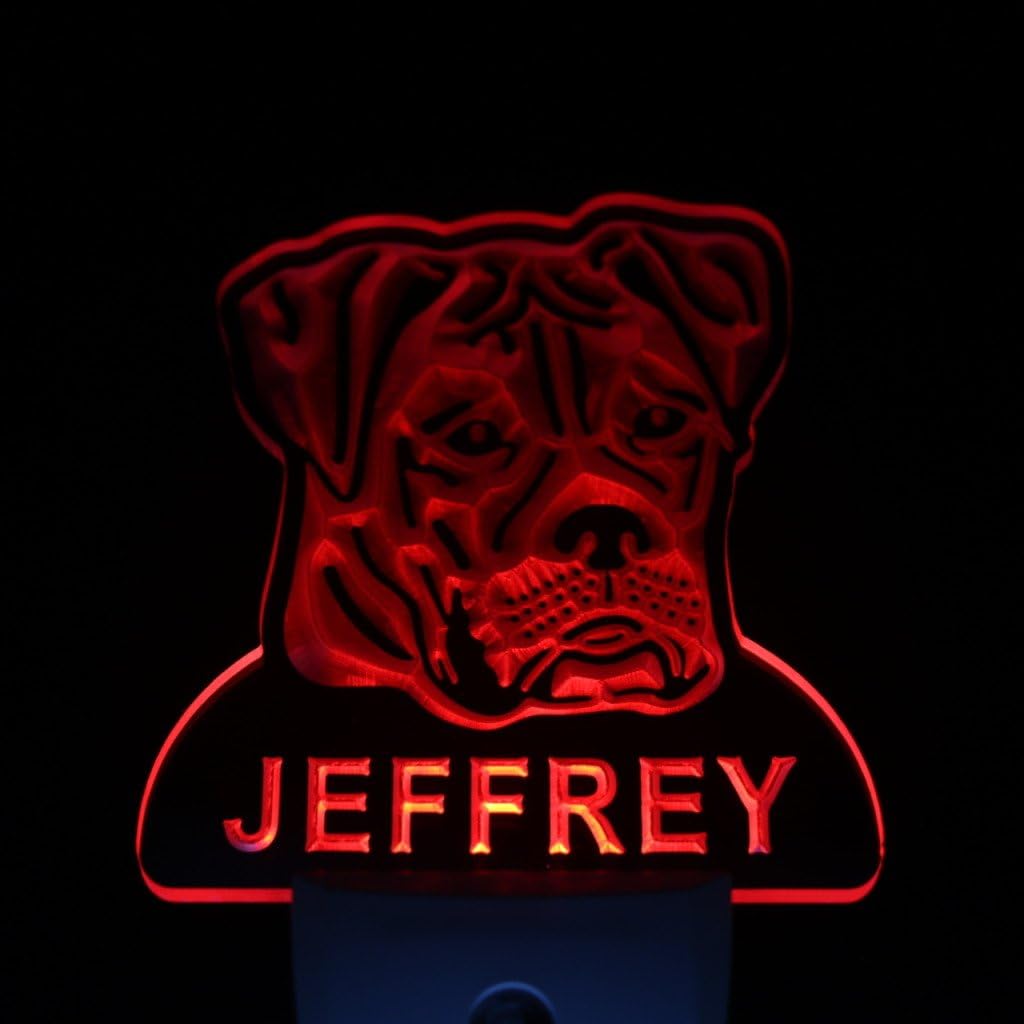 ADVPRO ws1052-tm American Bulldog Personalized Night Light Name Day/Night Sensor LED Sign