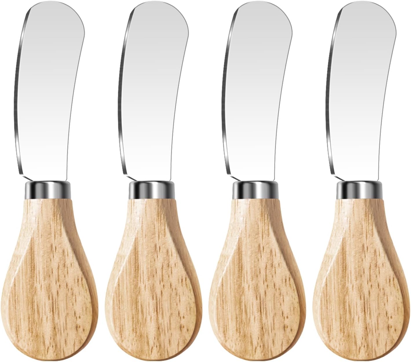Butter Knife Spreader, Cheese Spreader Knives Set of 4, Stainless Steel Butter Knives with Wooden Handle, Small Cheese Knives for Cold Butter, Soft Cheese Spreader, Jam, Charcuterie, Pastry Oak Wood & Silver Blade