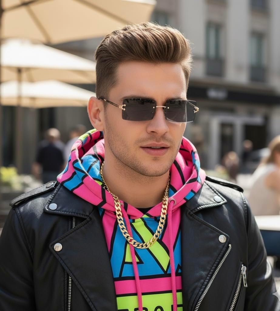 Rimless Rectangle Sunglasses Women Men Trendy Square Y2K Glasses Retro Frameless Eyewear Gradient Lens(Black) - Image 2