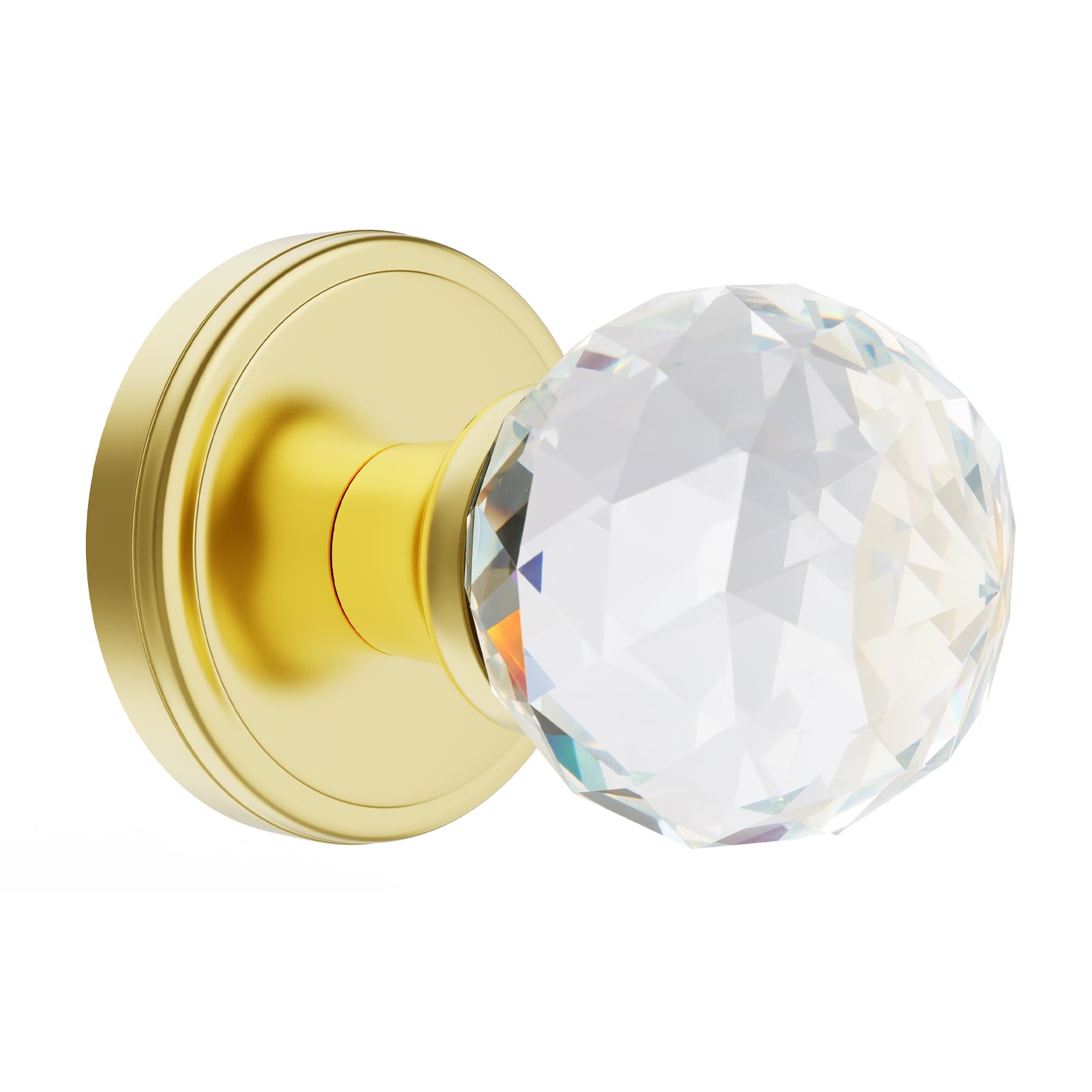 Clctk Polished Brass Crystal Glass Door Knobs Interior, Passage Round Gold Door Knobs For Hall And Closet,