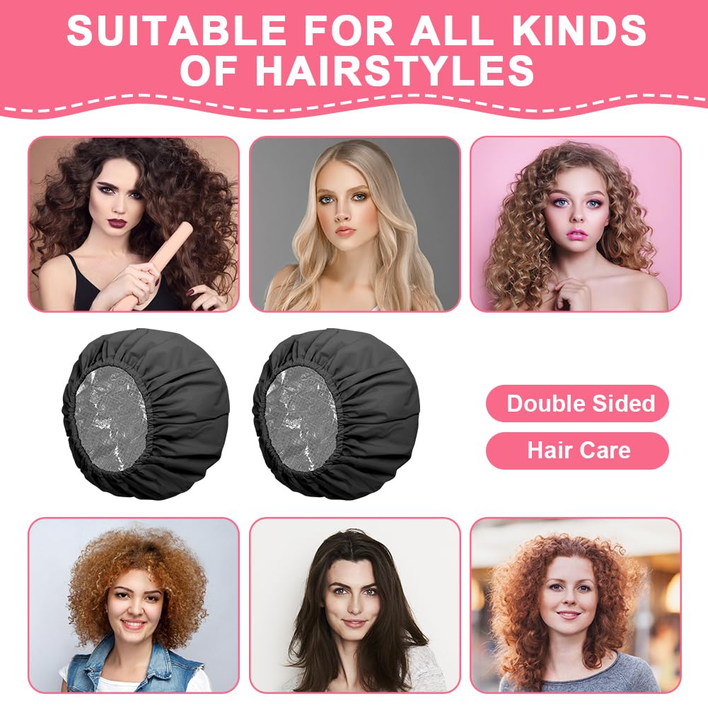 2 PCS Gorro Ducha Aislamiento térmico, Doble Gorro Tratamiento Cabello, Gorro de Ducha, Reutilizable Gorro peluquería para Cabello de Tratamientos, Hidratación, Teñir el Cabello, Duchas (Negro)