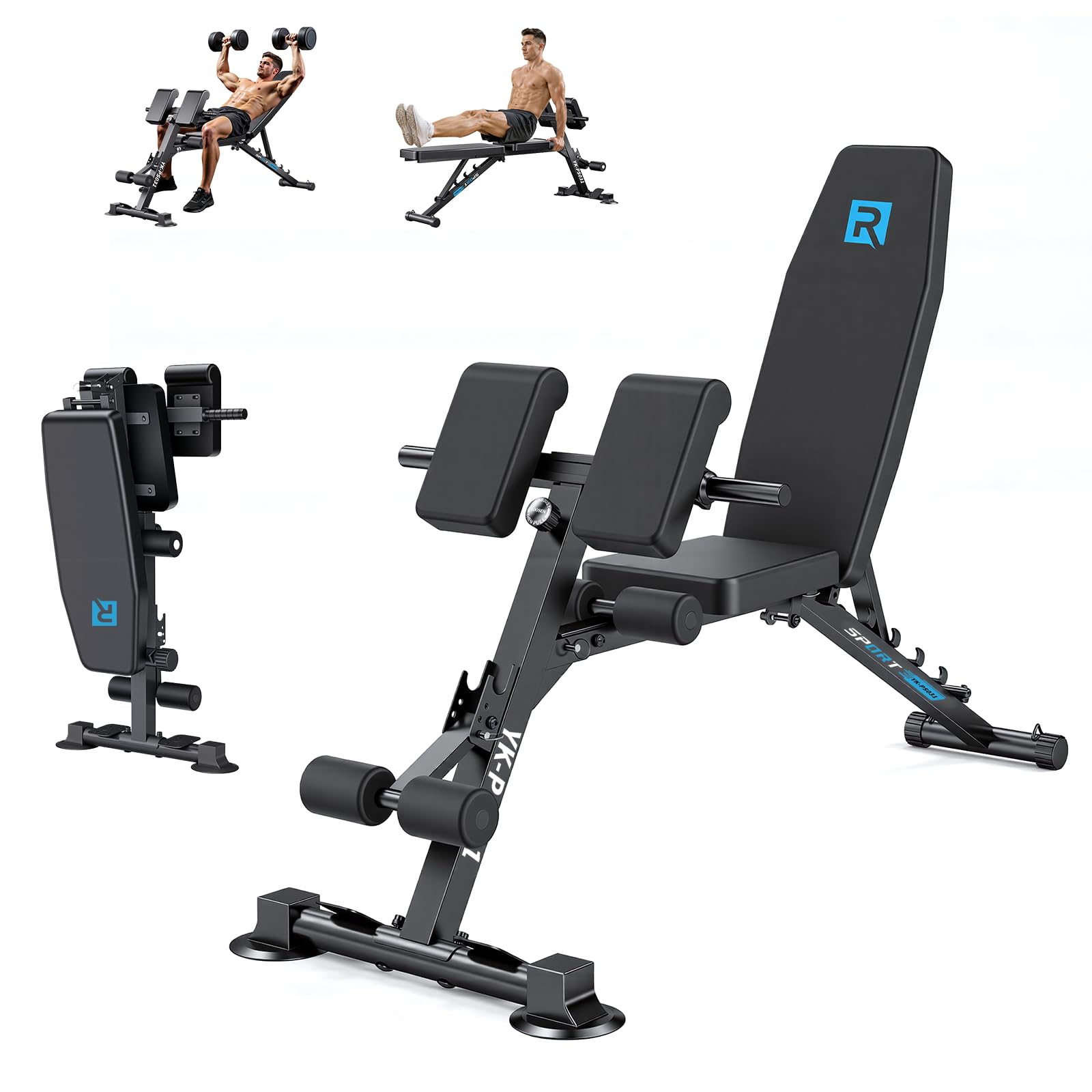 Banco de musculación - Permite entrenar en posición horizontal, inclinada, declinada, vertical, etc. - Banco musculación plegable - Para entrenar en casa y oficina - Capacidad de carga: 300 kg.