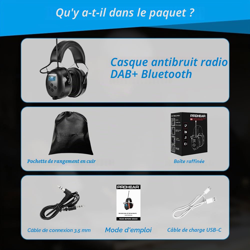 PROHEAR 033A (mise à niveau) Protection auditive avec radio DAB +/Bluetooth/FM, casque avec radio avec microphone intégré et réduction du bruit