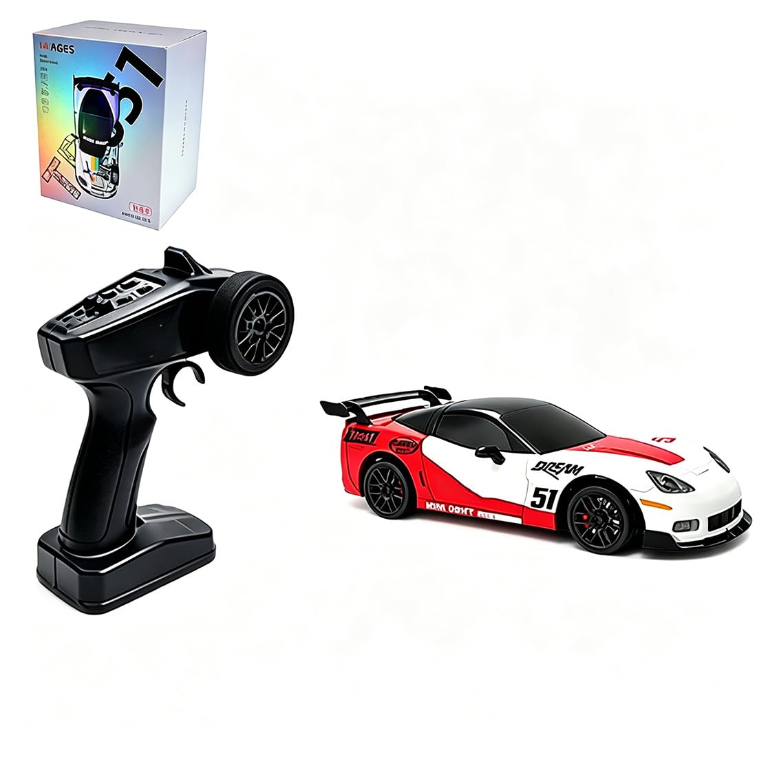 NULA TR051 RC Drift Auto 1:43 4WD Gyro Stabilizzazione 2,4 GHz Sport Racing Veicolo di Controllo Full proporzionale, pinze freno simulate, velocità massima 15 km/h, auto da corsa, rosso
