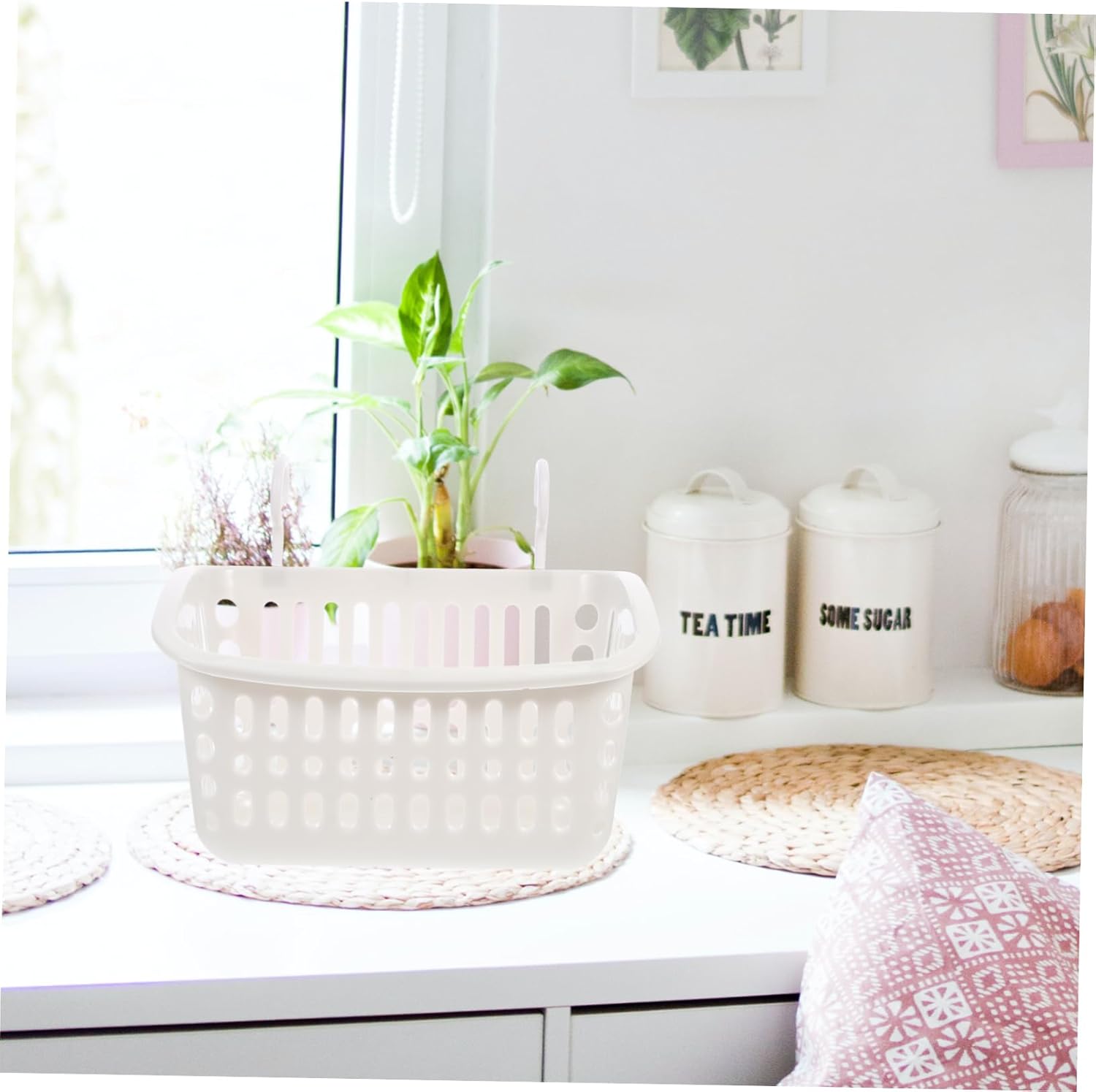 3pcs Hanging Storage Baskets Multi-purpose Wall Baskets for Bathroom Kitchen and Home Organization Plastic Easy to Install White Color