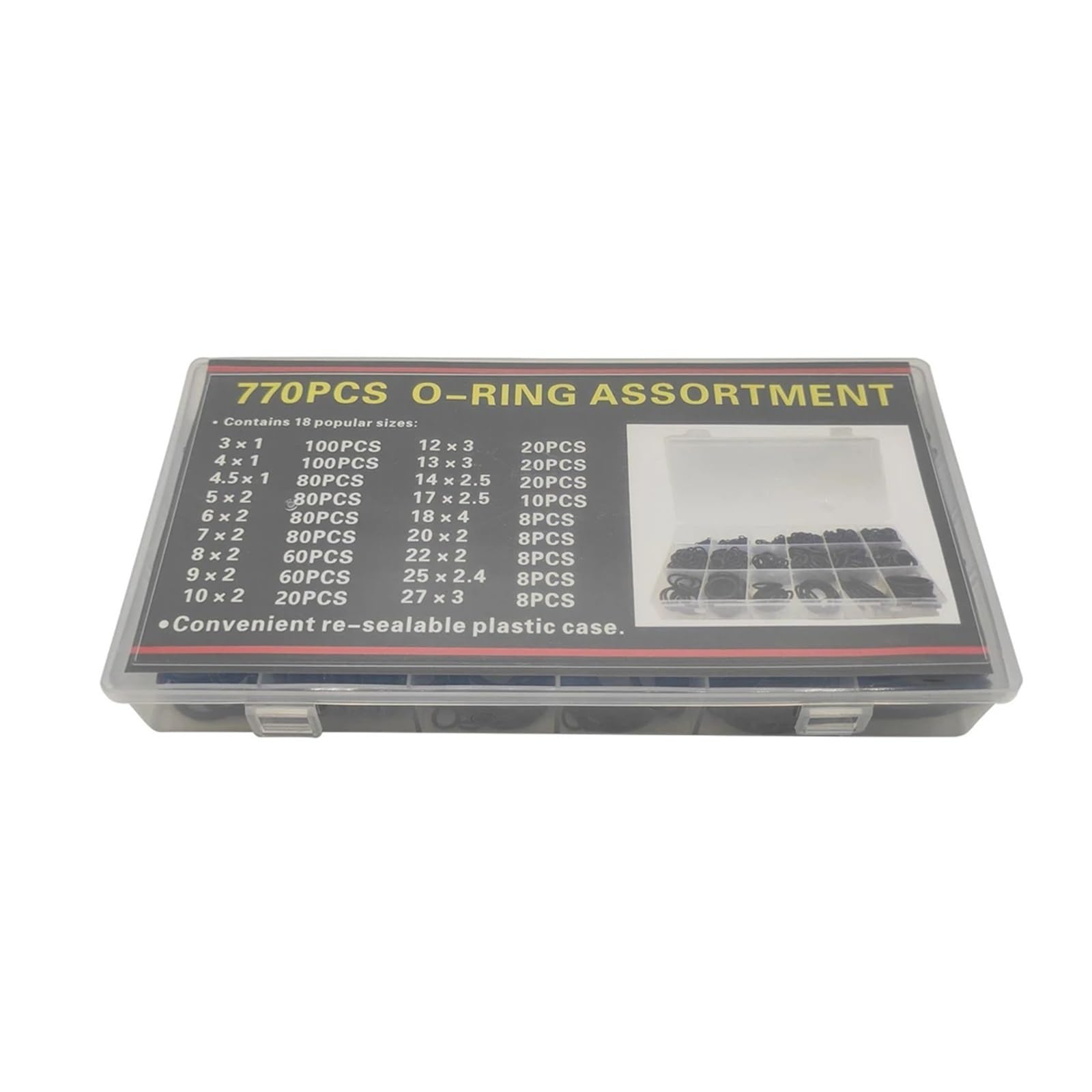 225-1225 Uds Junta de Sellado en Caja nitrilo Varios tamaños Goma O Anillos Kit de reparación Junta Resistente al Aceite Juego de Arandelas combinadas(770pcs with Tools)