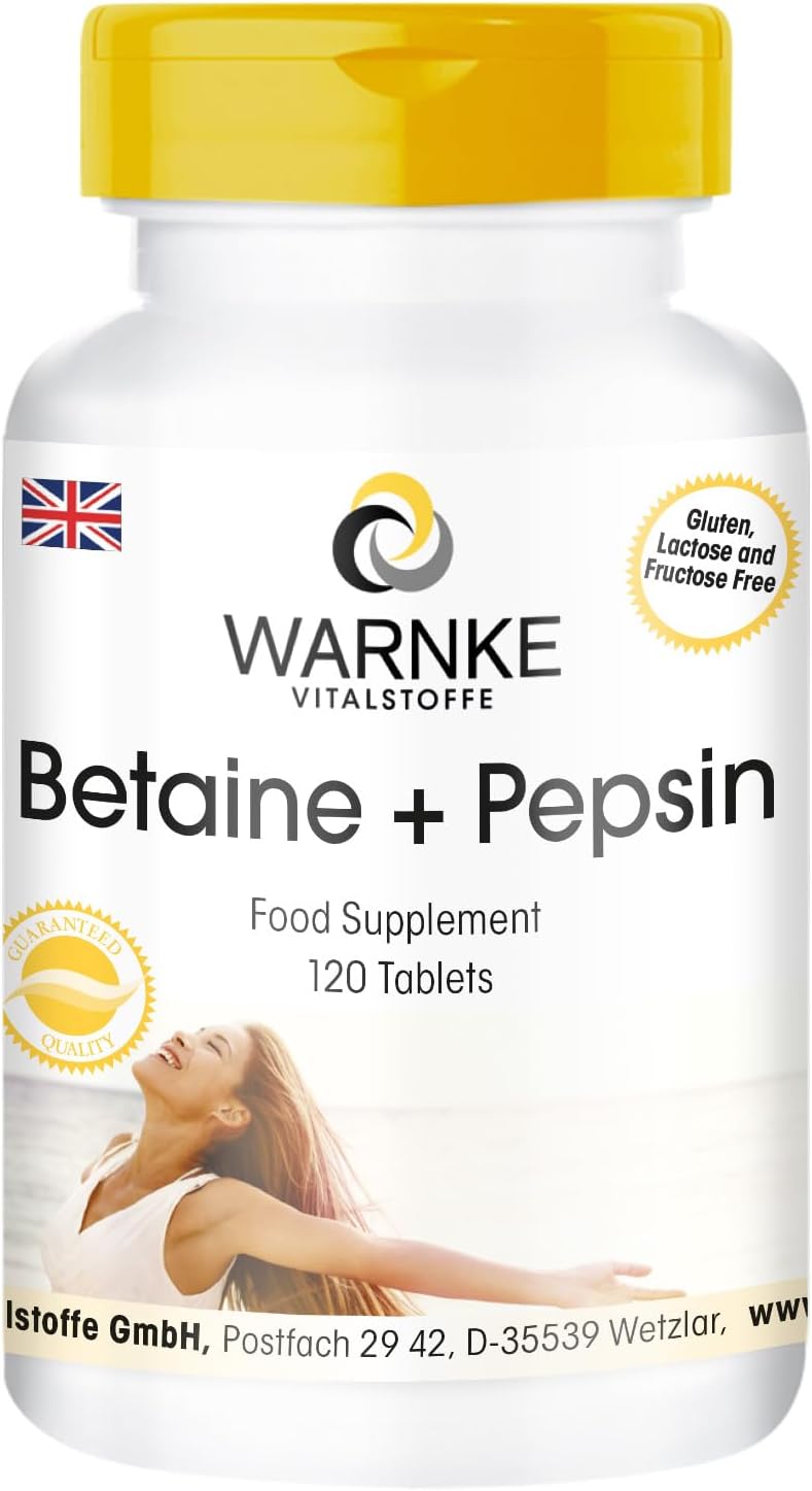 Betaine HCl with Pepsin - Highly dosed - 120 Tablets | Warnke Vitalstoffe - German Pharmacy Quality