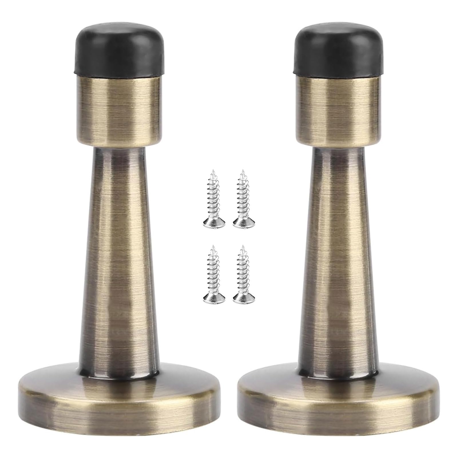 2PCS Brass Door Stopper,Wall Mounted Door Stopper with Rubber Bumper Tip,Antique Brass Door Dtop for Indoor Outdoor Hotel Office Home,Contains Matching Screws