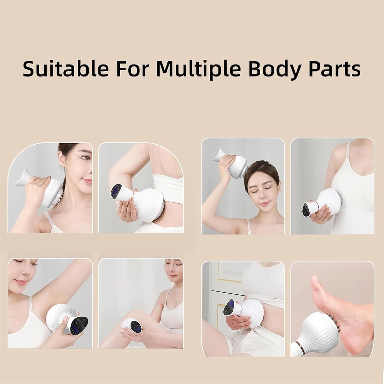 Collage showing the Cleanse 4-in-1 Leg Massager being used on various body parts including arms, legs, and feet