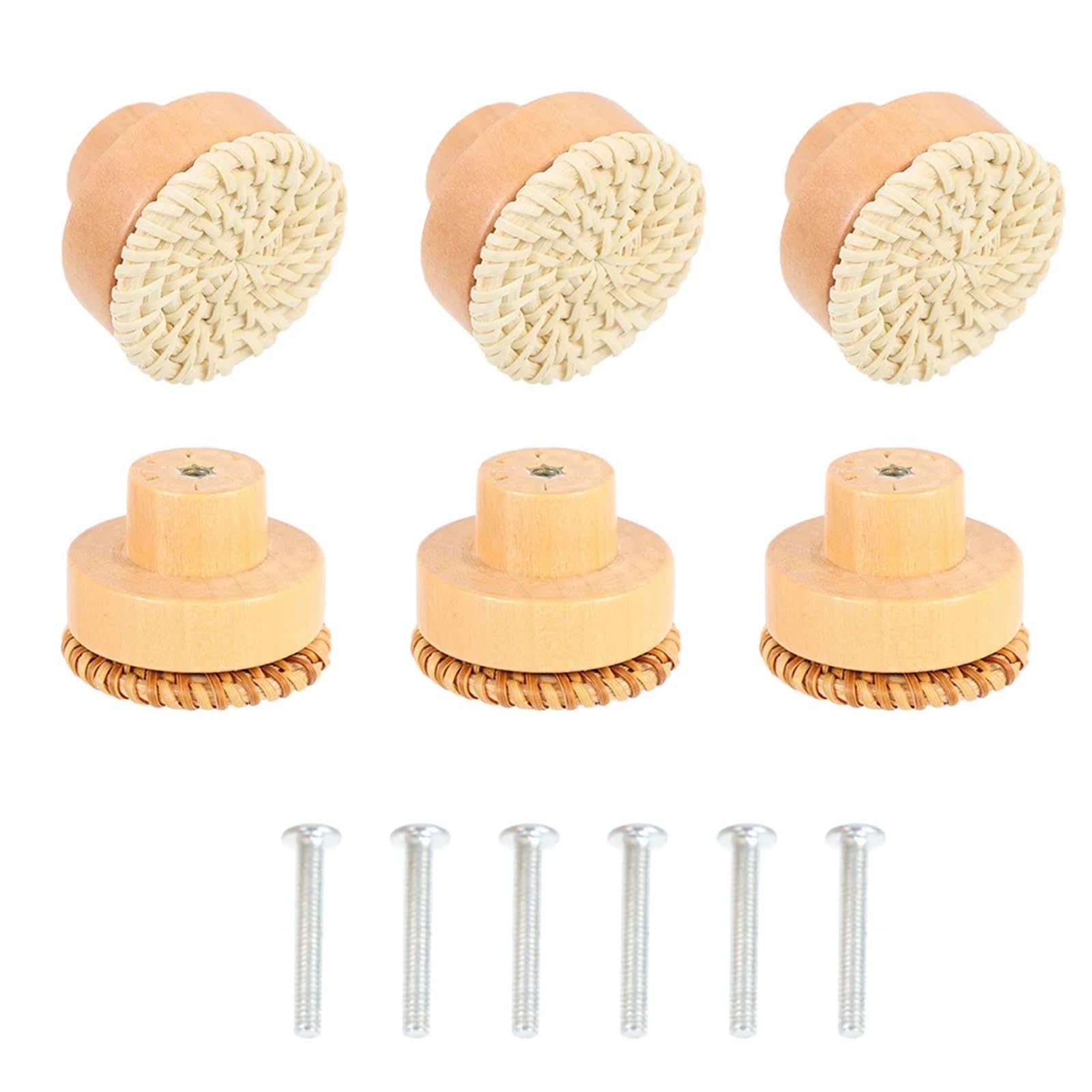 Lsnnmu One Color 6Pcs Wood Rattan Knobs For Drawers Dresser Handles Cabinet Furniture Pulls Bohemian Style Decorative Closet Cupboard For Home