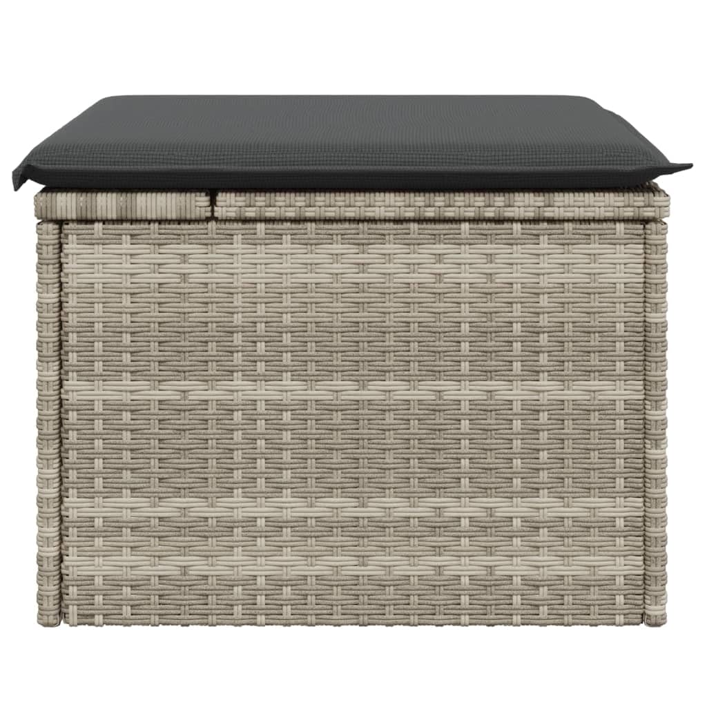 Sgabello da giardino con cuscino, grigio chiaro, in rattan sintetico, con contenitore, 55 x 55 x 37 cm, resistente alle intemperie, resistente ai raggi UV, per balcone, terrazza, lounge