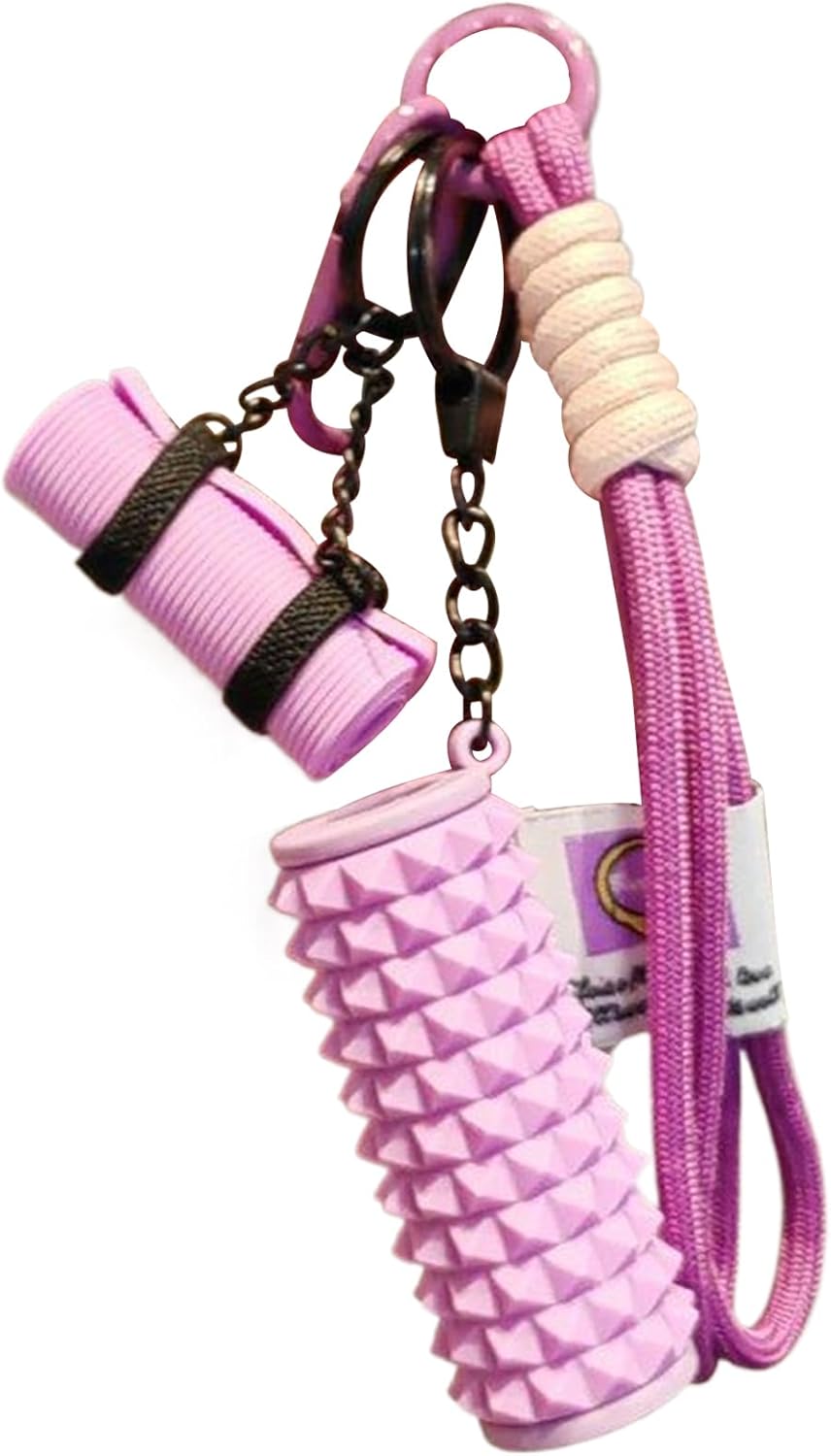 Mini Yoga Mat Foam Roller Keychain Bag Charm with Wristlet Lanyard – Gym Bag Accessory Gift for Women Yoga Lovers