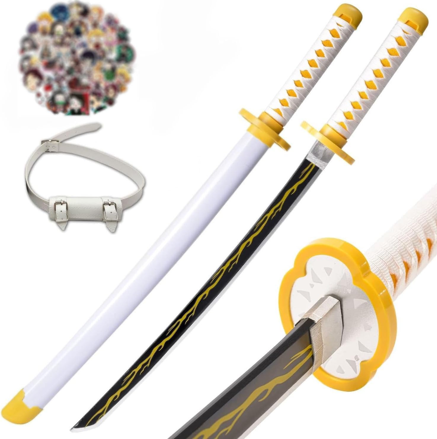 KHHK 31Inch Demon Swords Katana Anime Sword Samurai Cosplay Handmade Props Japanese Katana Handmade Abs Sheath Knife For Lovers Halloween Props sword14+ (Agatsuma Zenitsu)