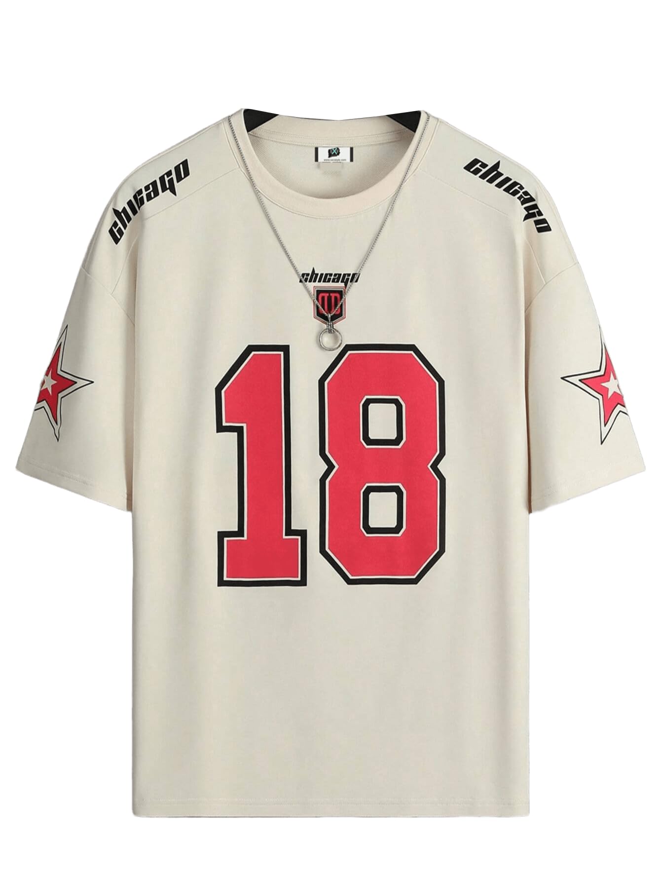 SXV STYLE Chicago Sports Jersey, Number 18, Black with Red Graphics, Short Sleeve T-Shirt-picture-17