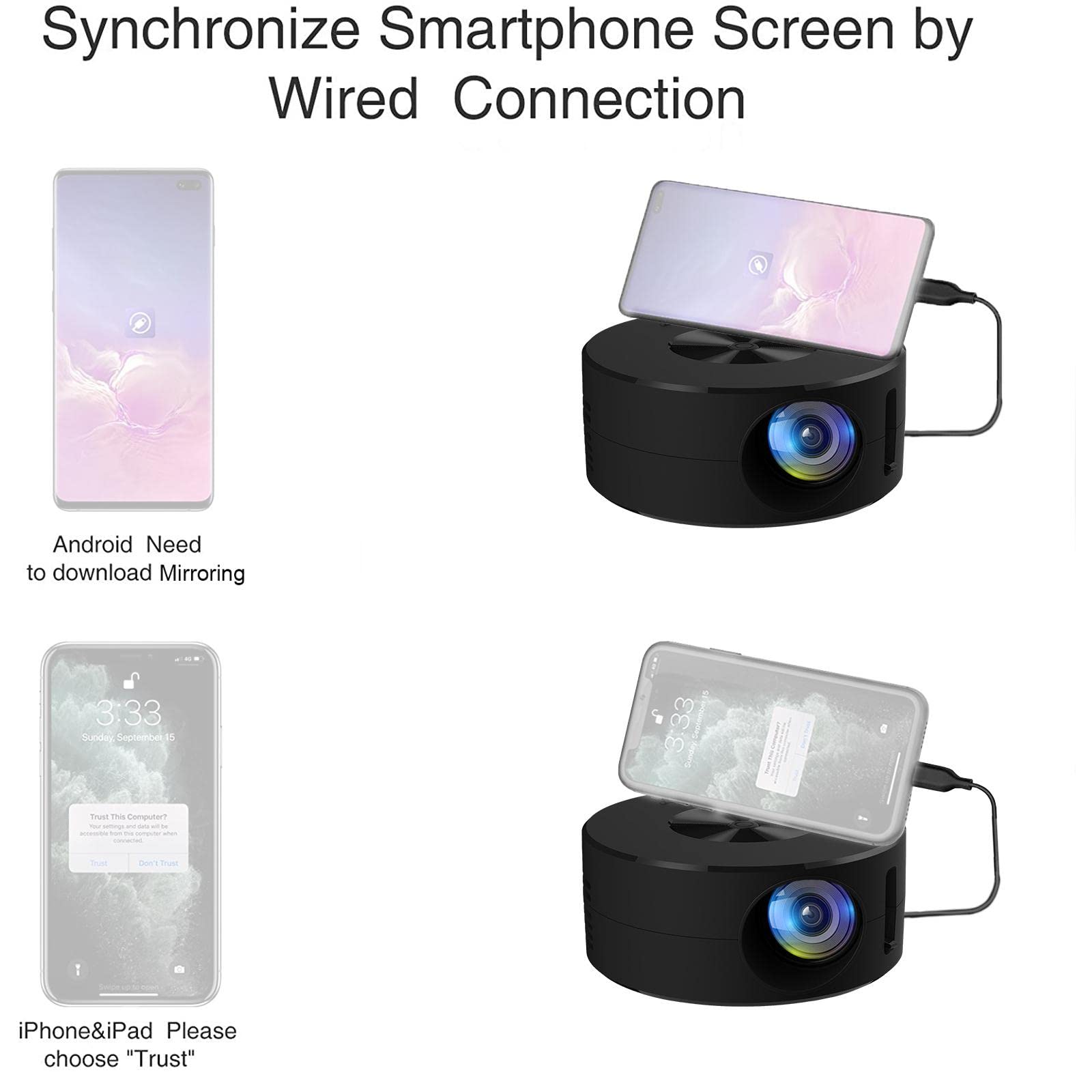 Mini Projecteur Portable YT200 Pour Smartphone | Alimentation Par Powerbank Ou Chargeur | Connexion Casque & Enceintes