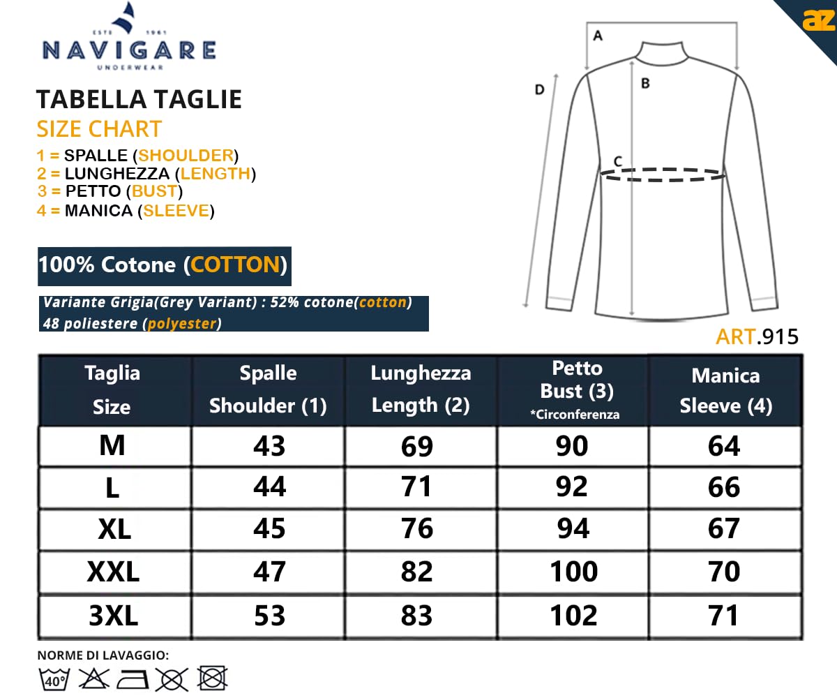 Navigare Lupetto Uomo Cotone Interlock, Lupetto Uomo Invernale Confezione da 2 Pezzi, Art.915, Limited Edition for Azzeta